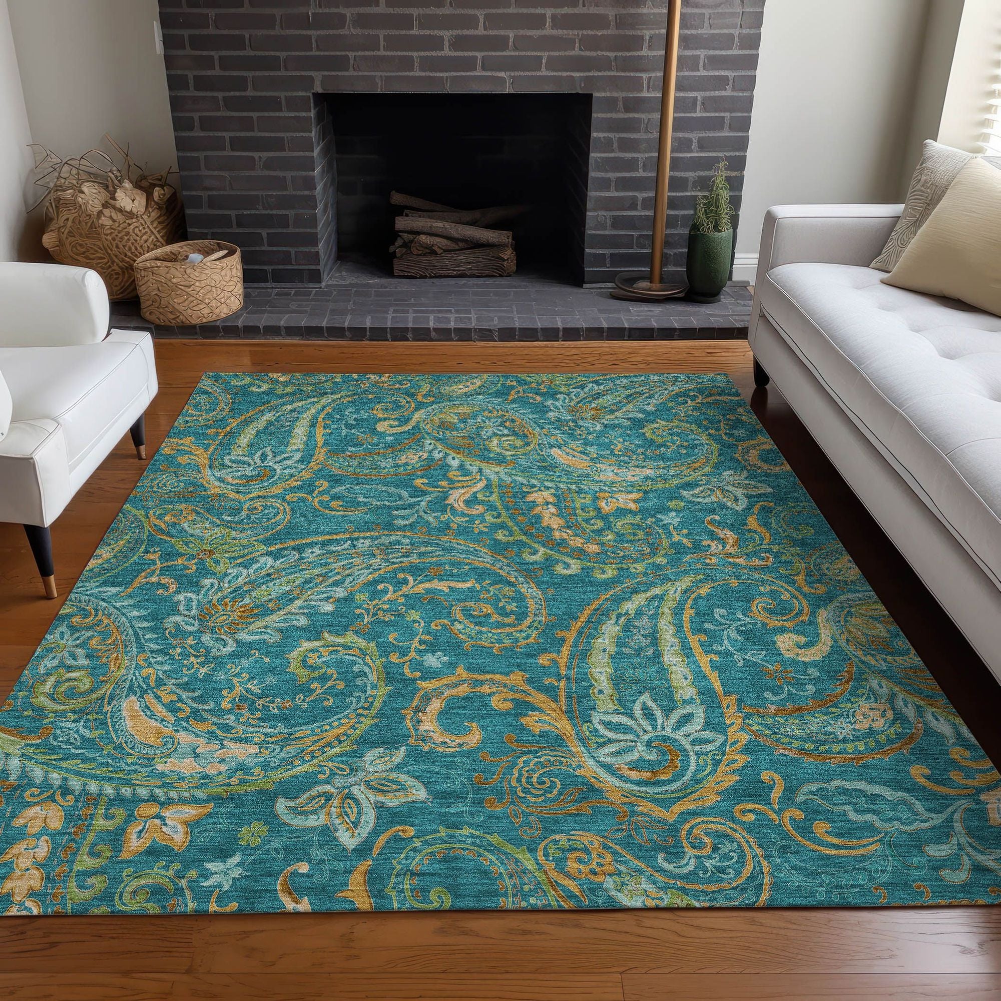 Machine Made ACN533 Teal  Rugs #color_teal 