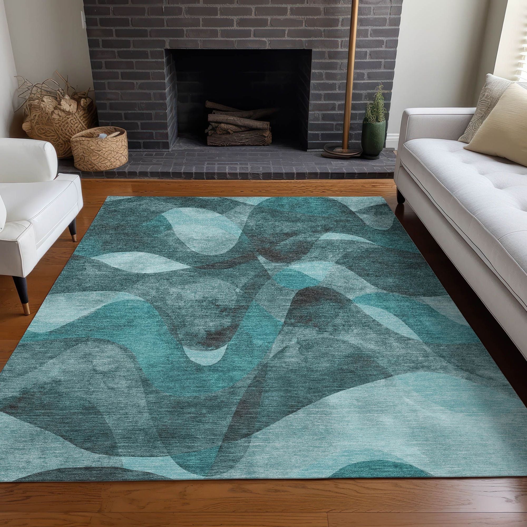 Machine Made ACN536 Teal  Rugs #color_teal 