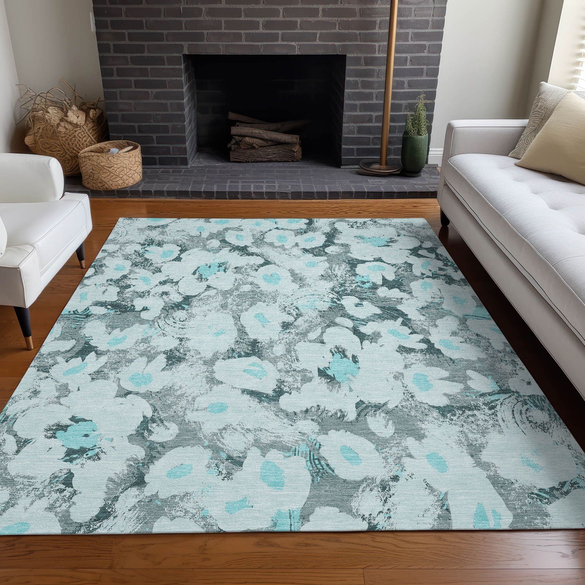 Machine Made ACN538 Teal  Rugs #color_teal 