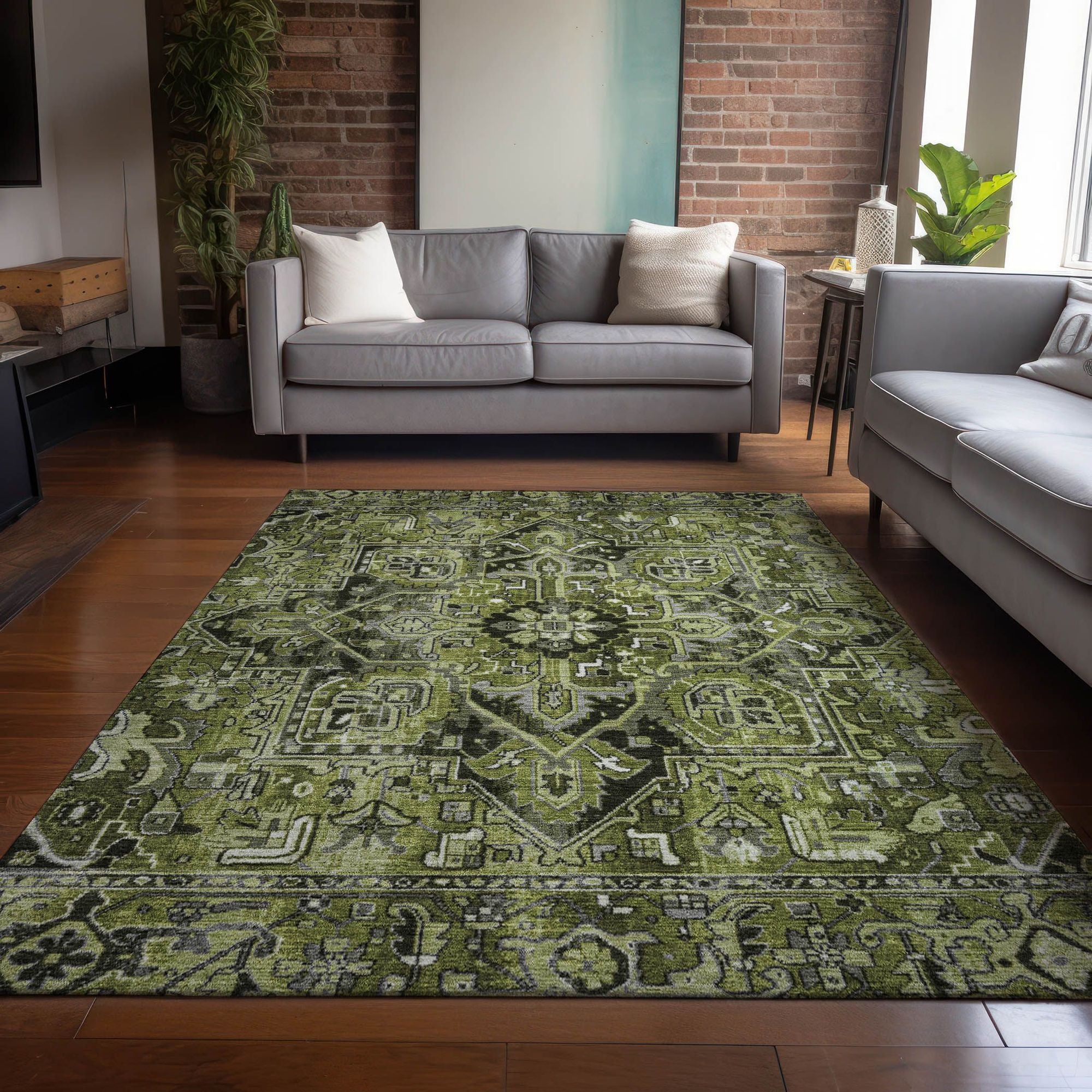 Machine Made ACN570 Olive Green Rugs #color_olive green