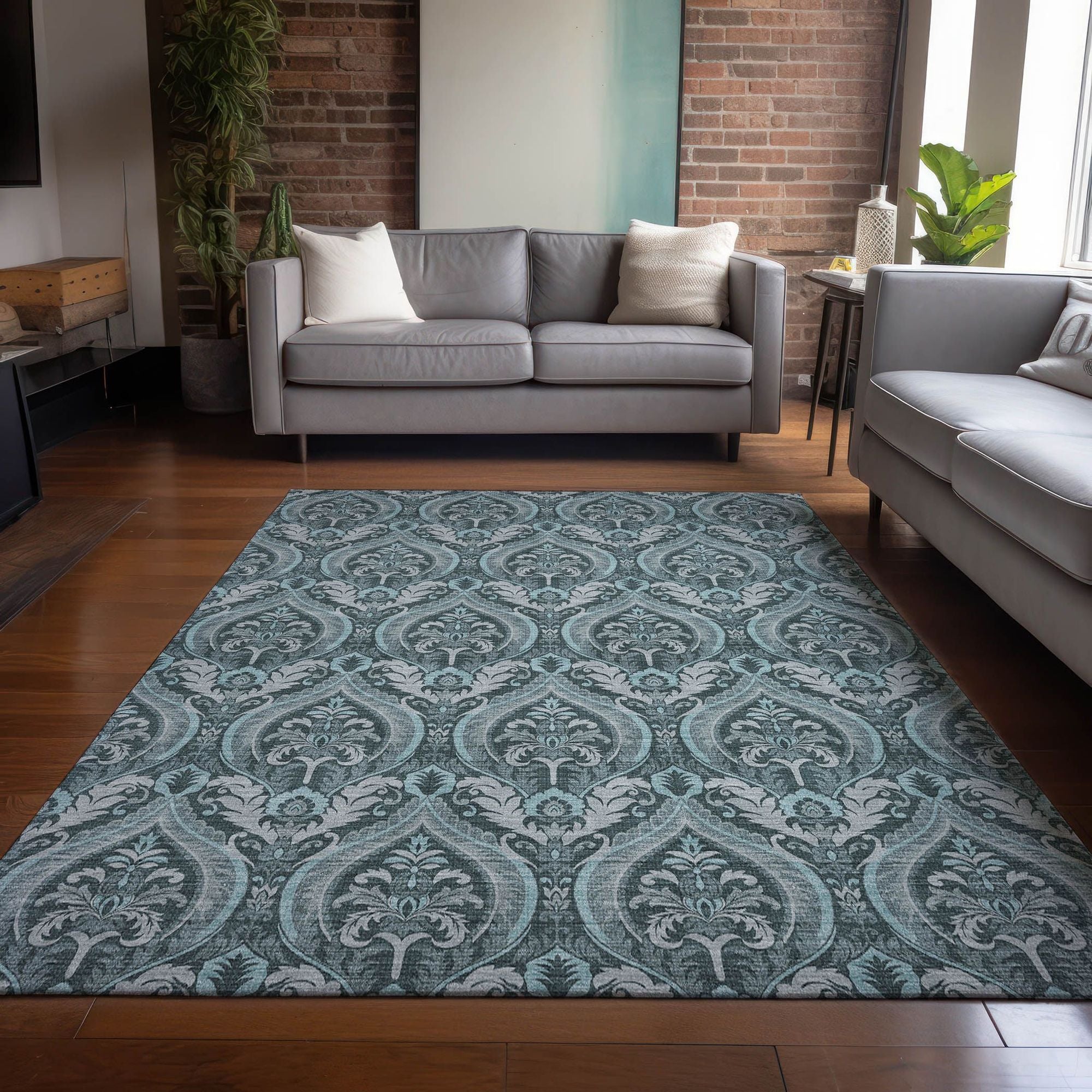 Machine Made ACN572 Teal  Rugs #color_teal 