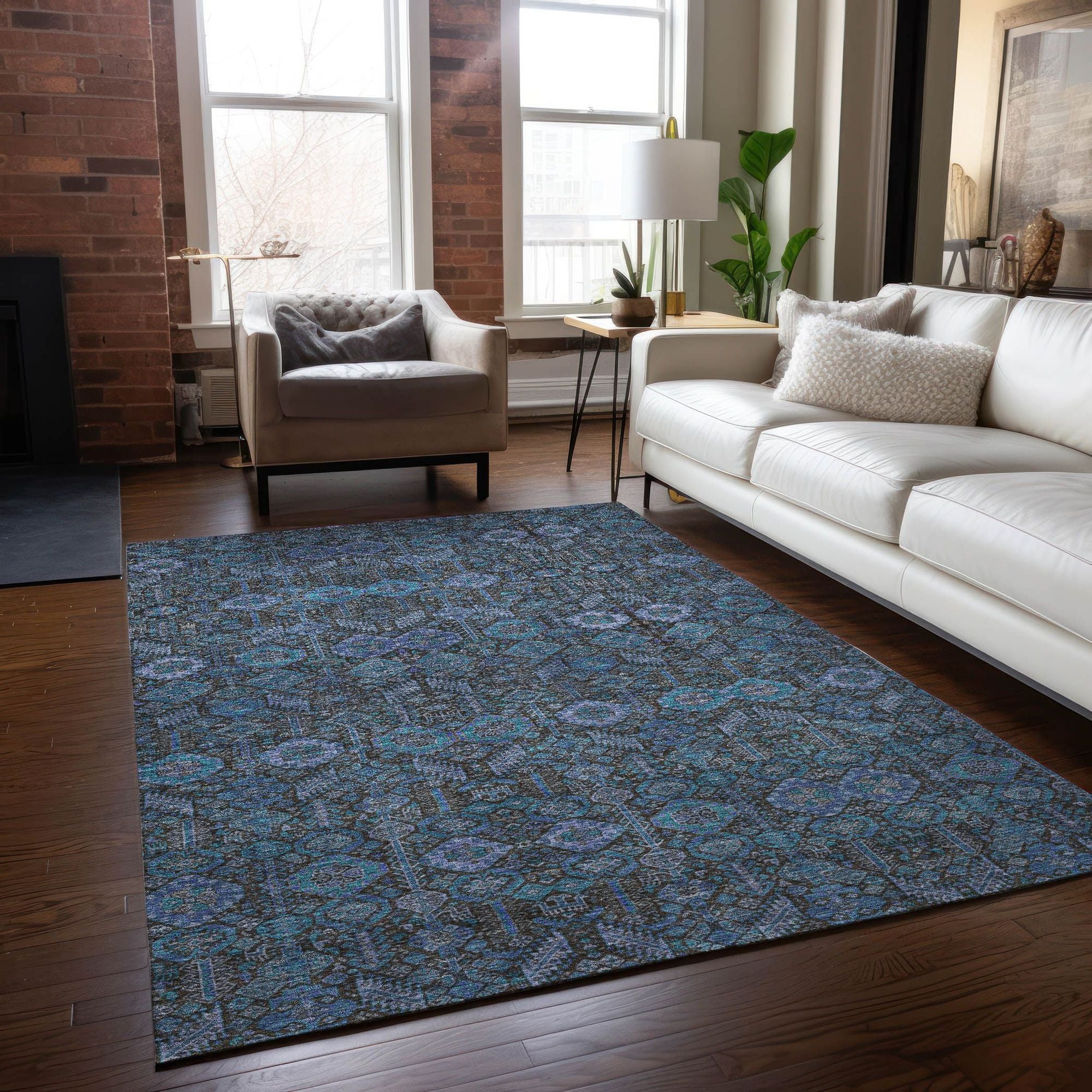 Machine Made ACN574 Teal  Rugs #color_teal 