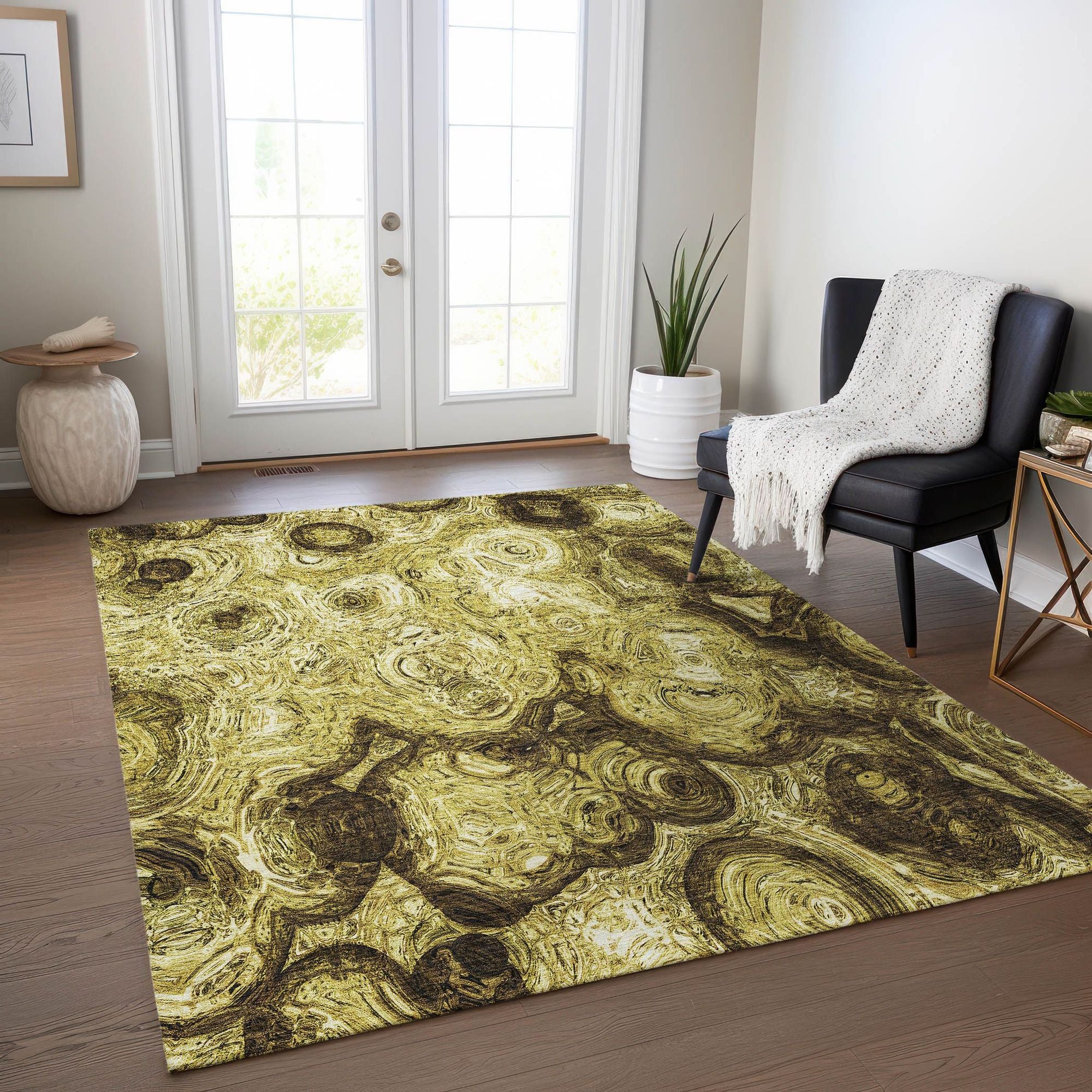 Machine Made ACN579 Gold  Rugs #color_gold 