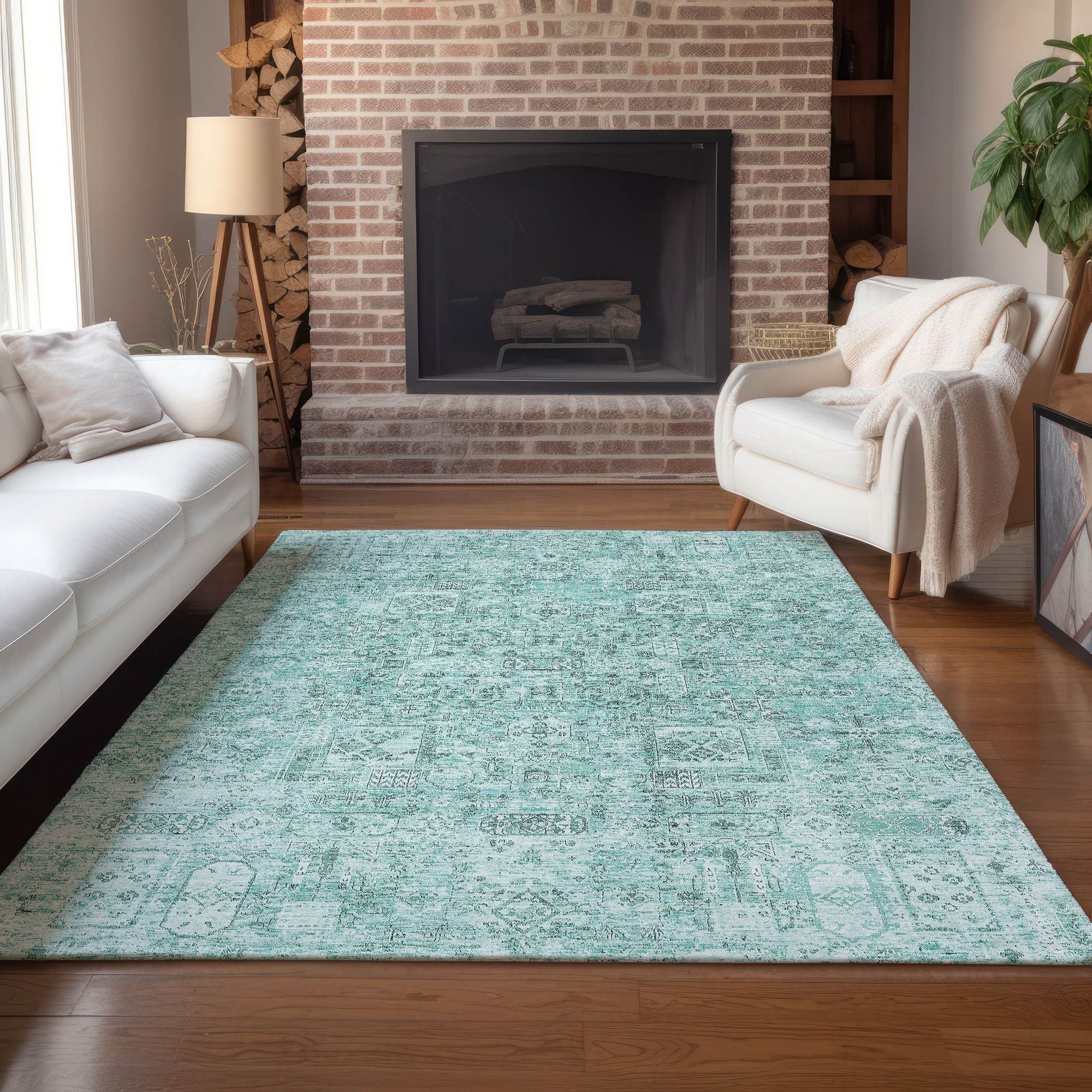 Machine Made ACN611 Teal  Rugs #color_teal 