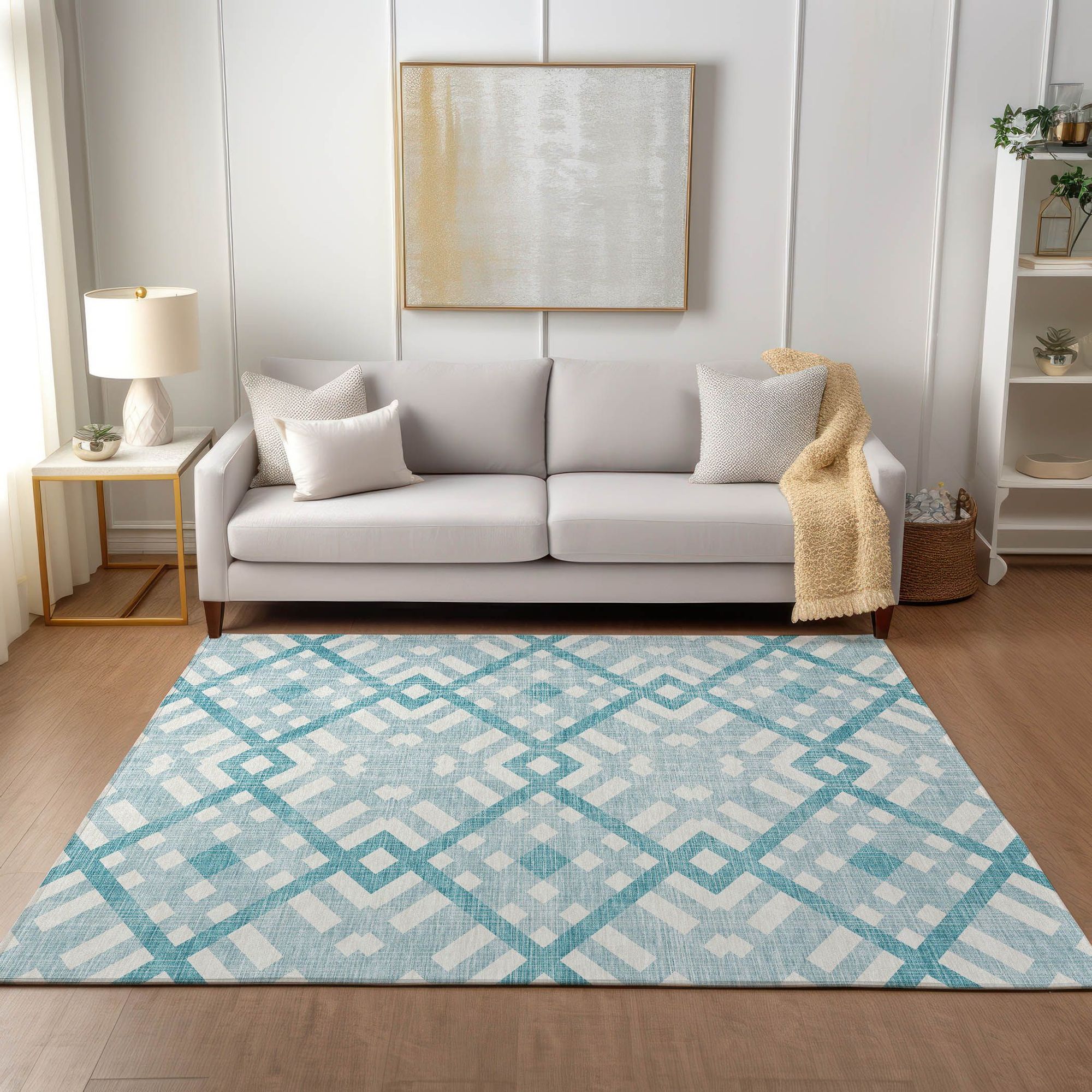 Machine Made ACN616 Teal  Rugs #color_teal 