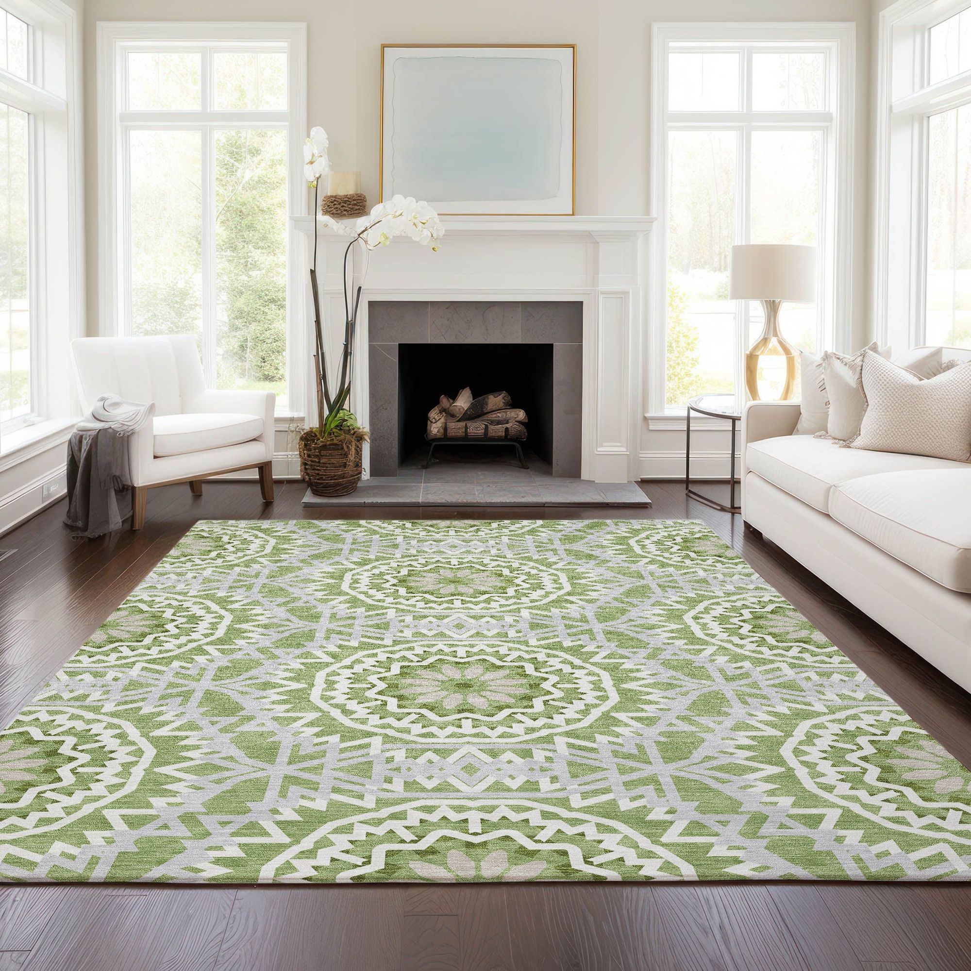 Machine Made ACN619 Green  Rugs #color_green 