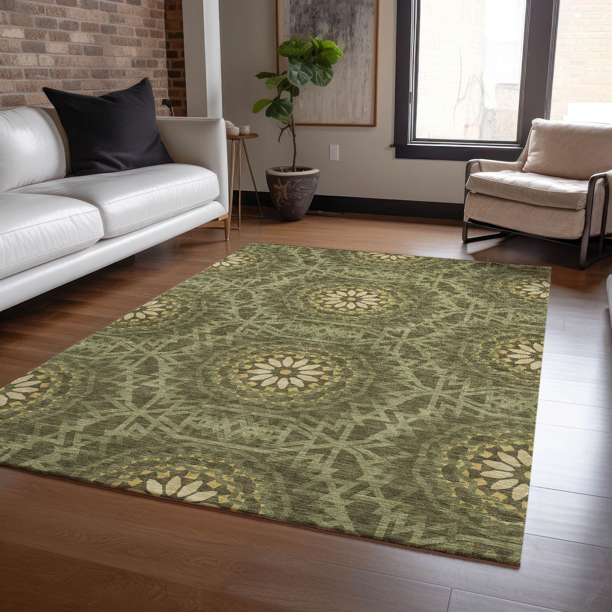 Machine Made ACN619 Olive Green Rugs #color_olive green