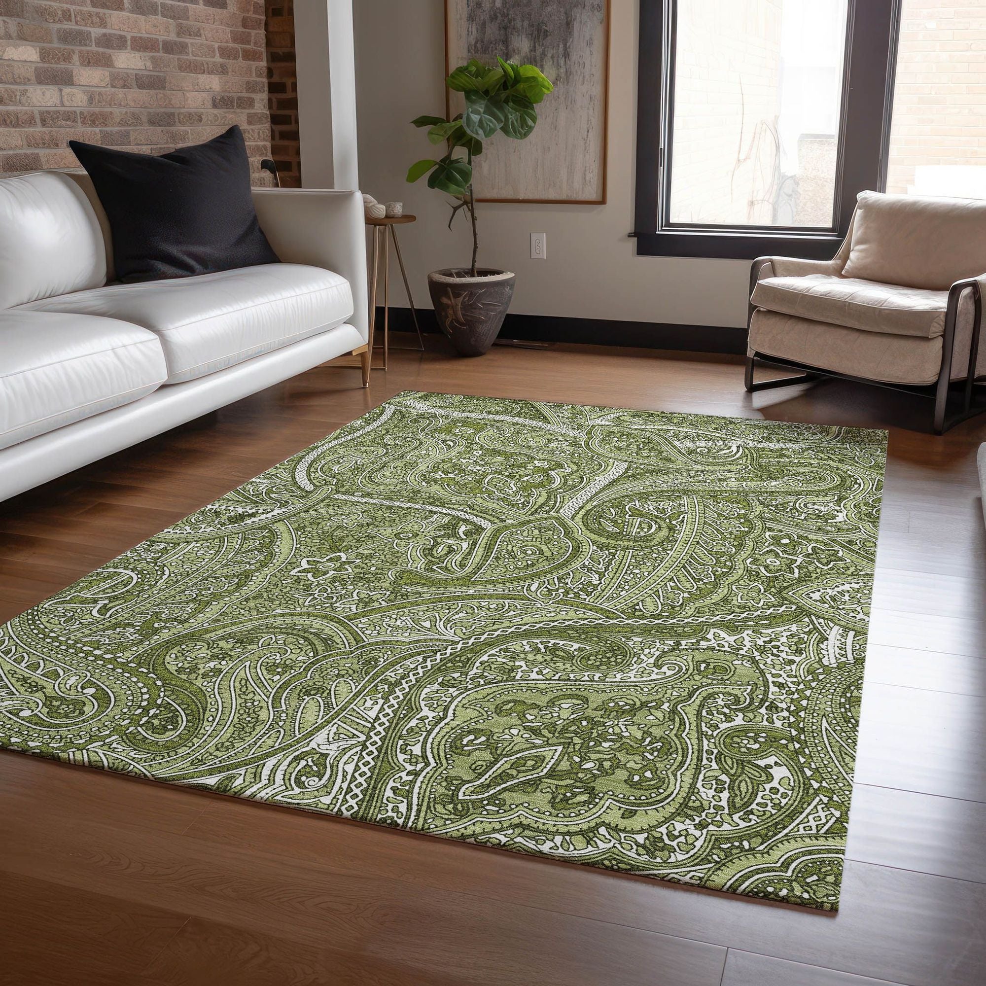 Machine Made ACN623 Green  Rugs #color_green 