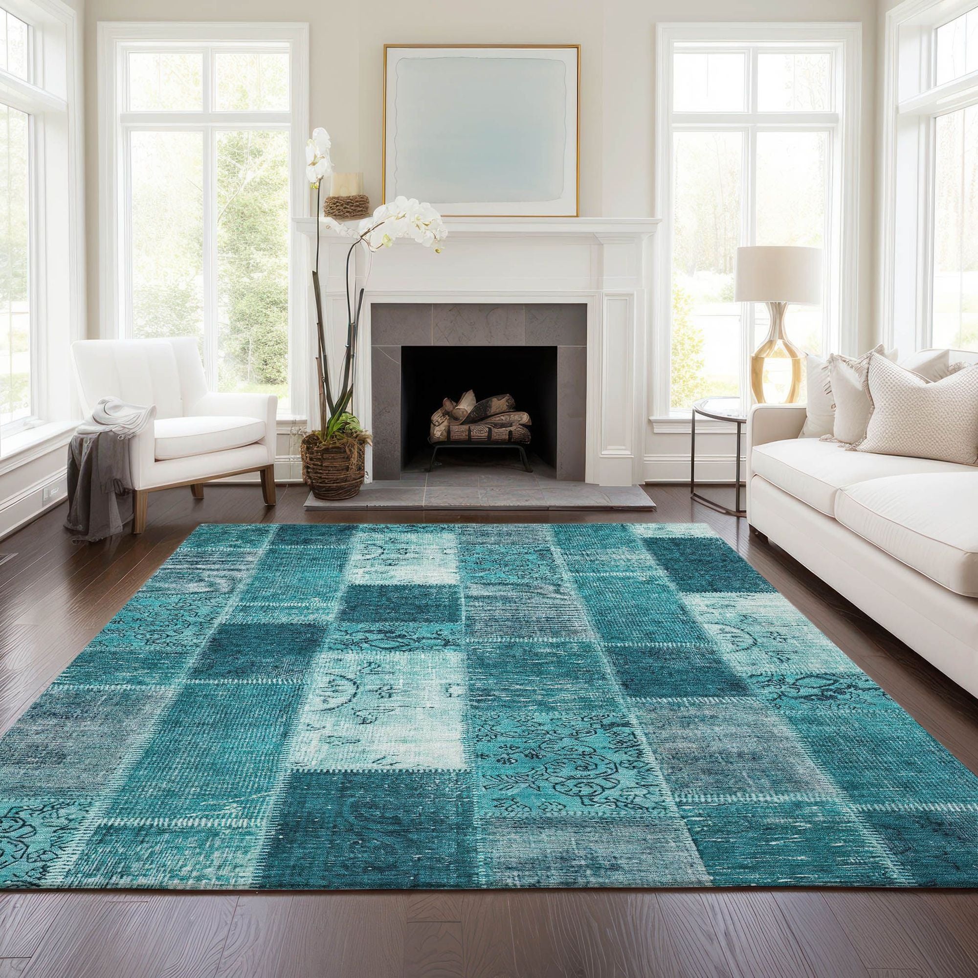 Machine Made ACN631 Teal  Rugs #color_teal 