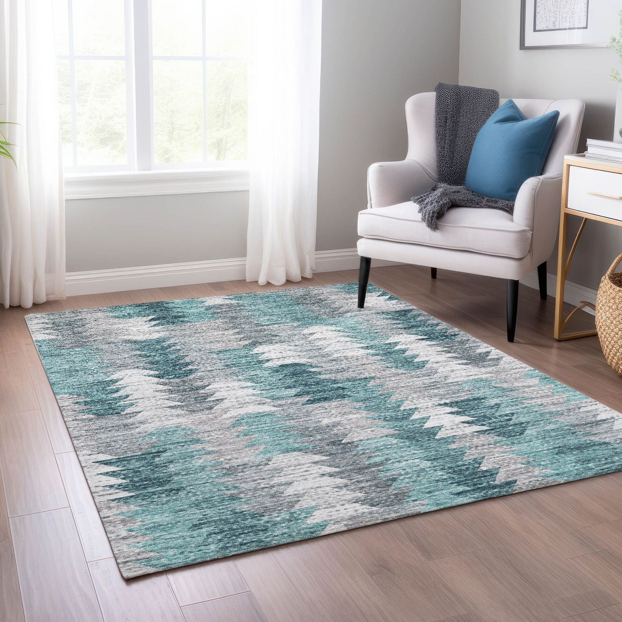 Machine Made ACN632 Teal  Rugs #color_teal 