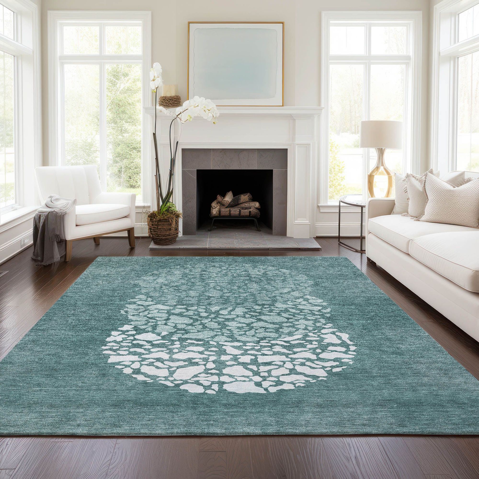 Machine Made ACN643 Teal  Rugs #color_teal 