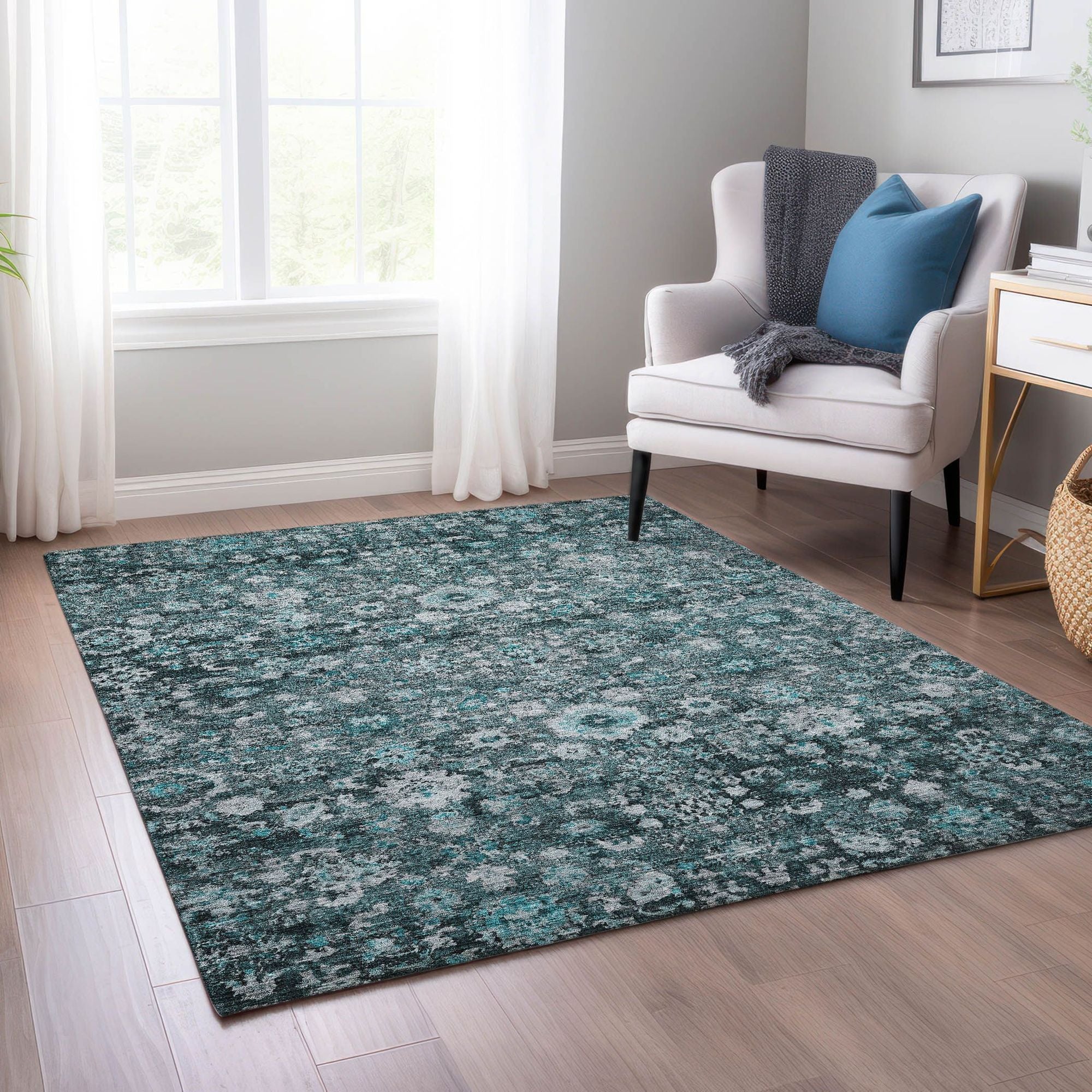 Machine Made ACN651 Teal  Rugs #color_teal 