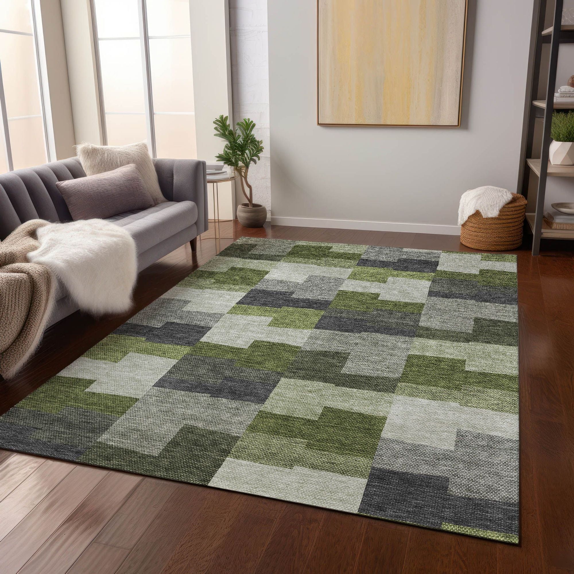 Machine Made ACN659 Olive Green Rugs #color_olive green