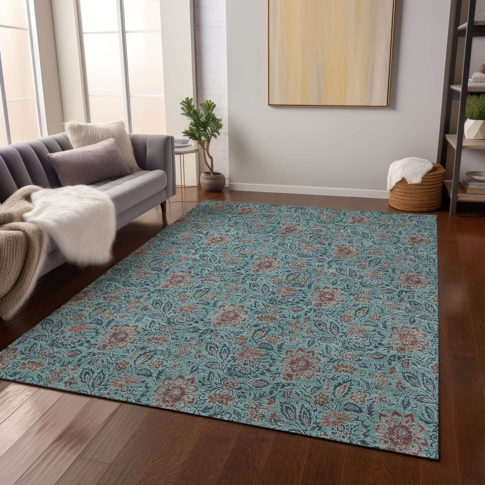 Machine Made ACN660 Teal  Rugs #color_teal 