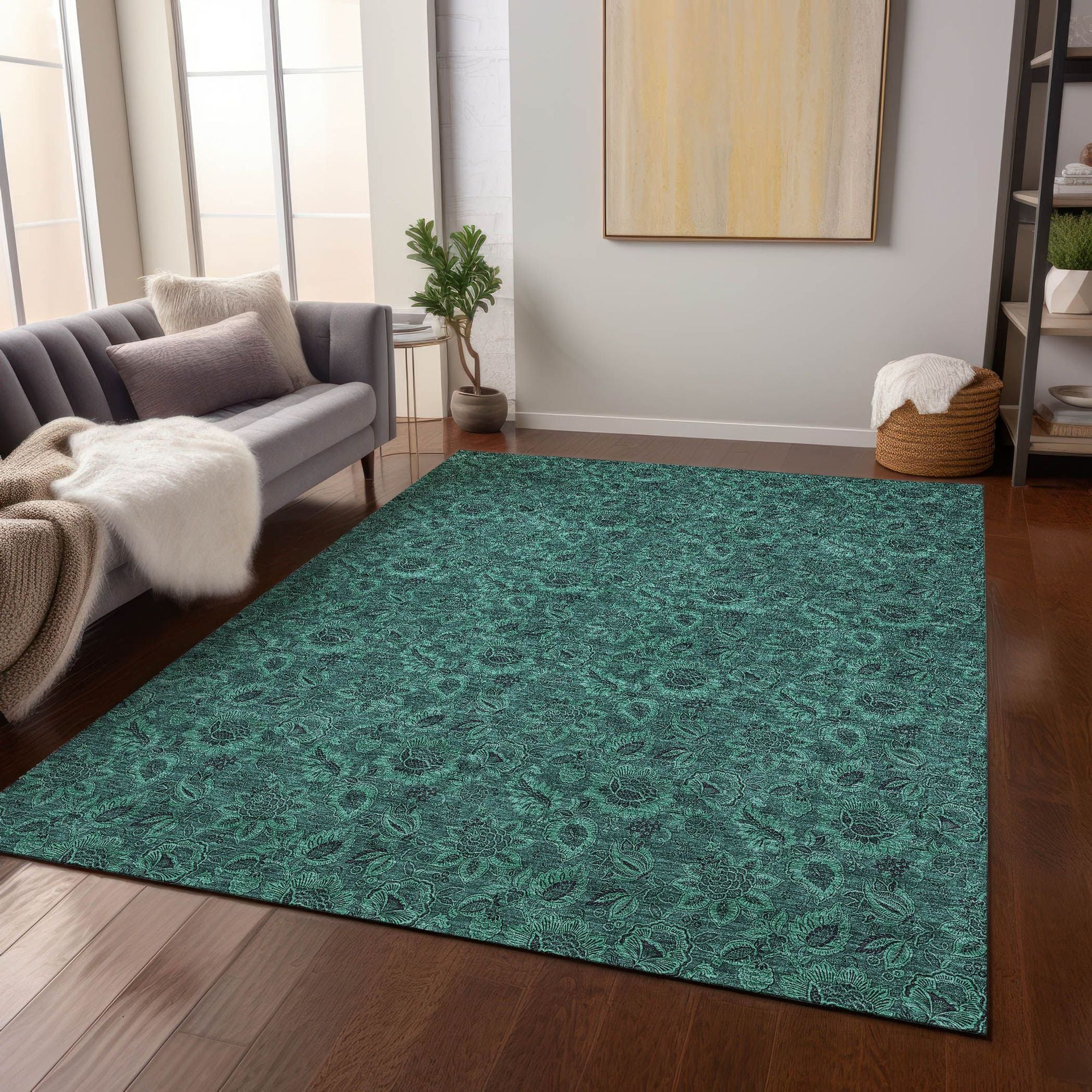 Machine Made ACN661 Teal  Rugs #color_teal 