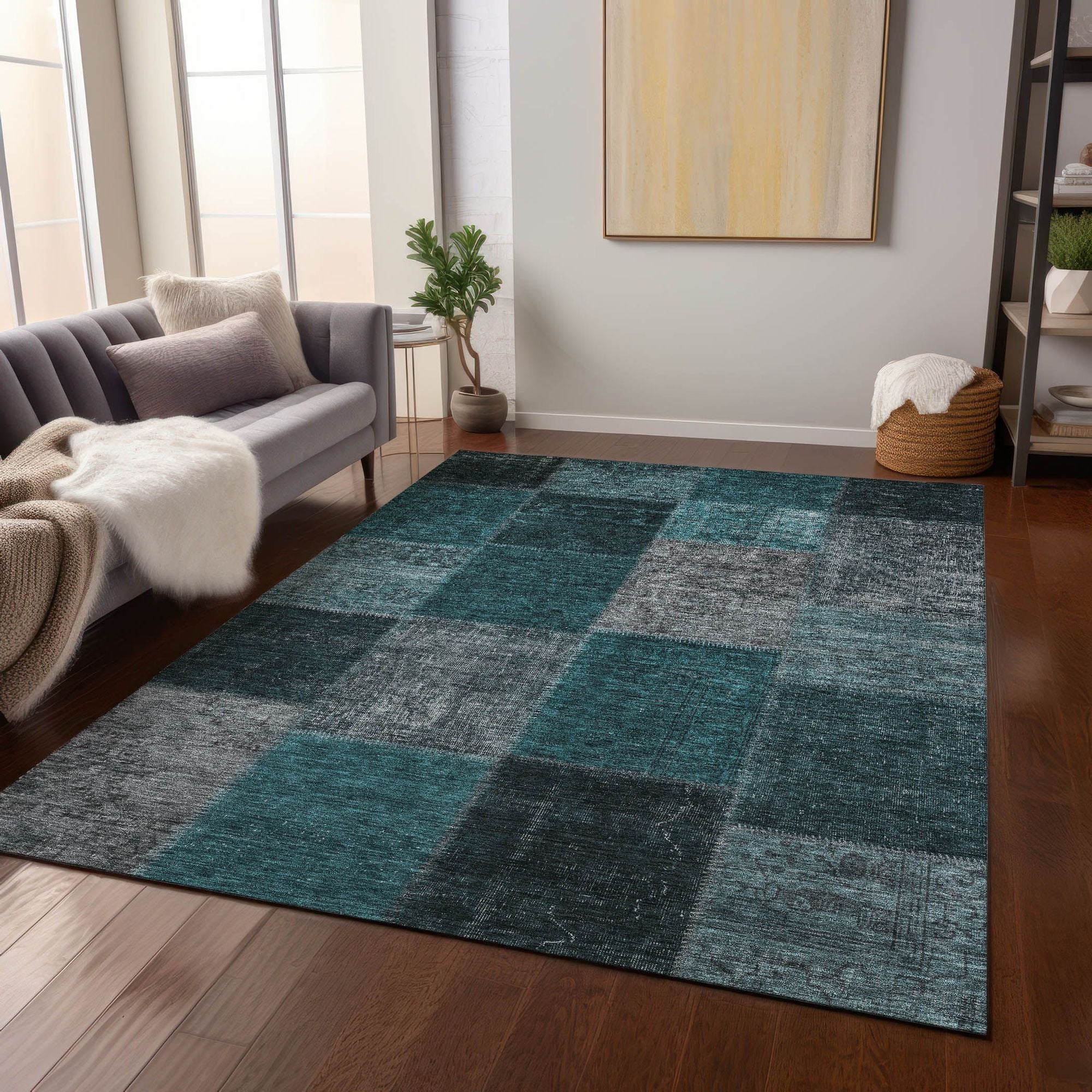 Machine Made ACN663 Teal  Rugs #color_teal 