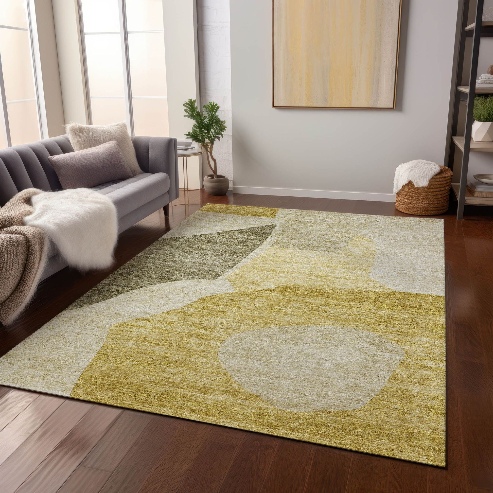 Machine Made ACN665 Gold  Rugs #color_gold 