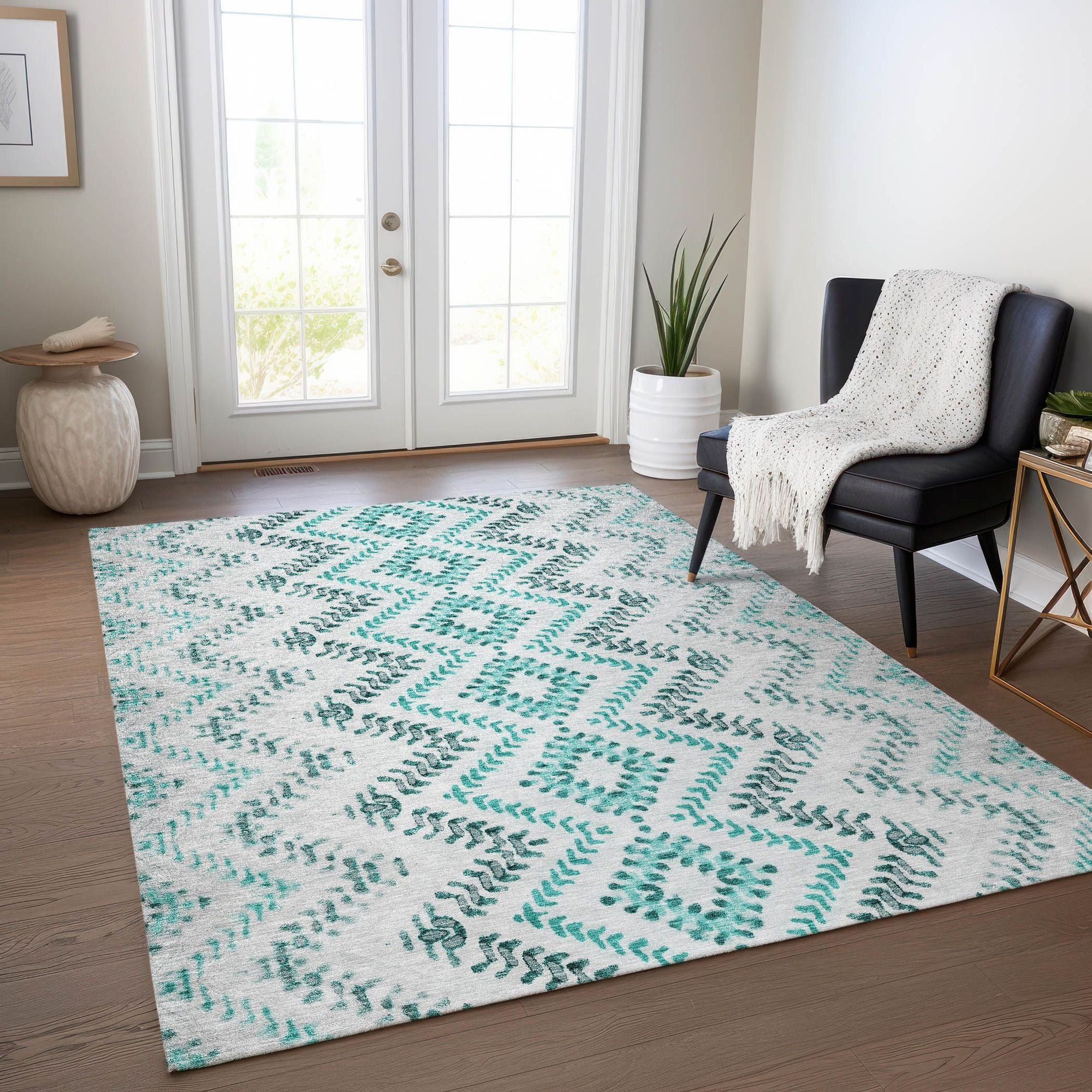 Machine Made ACN684 Teal  Rugs #color_teal 