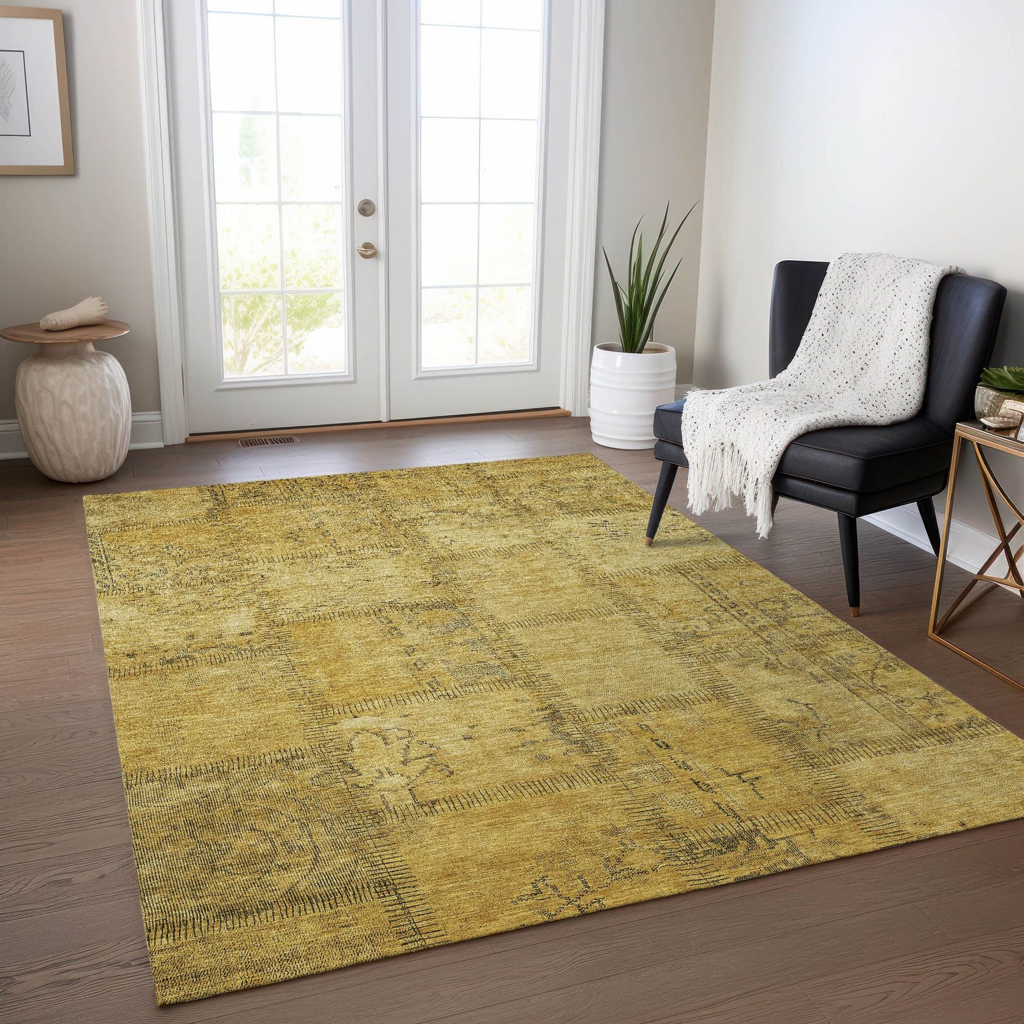 Machine Made ACN685 Gold  Rugs #color_gold 