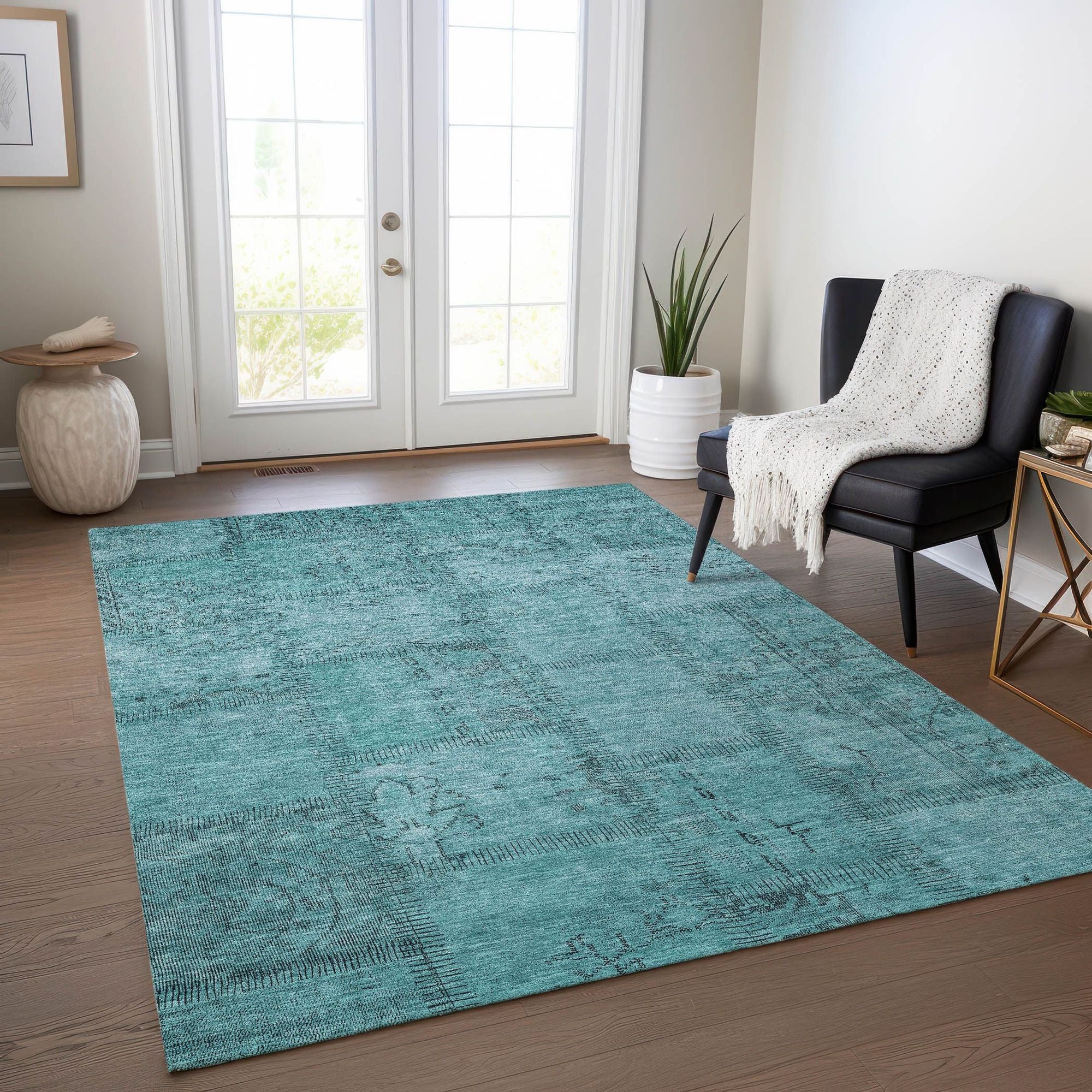 Machine Made ACN685 Teal  Rugs #color_teal 