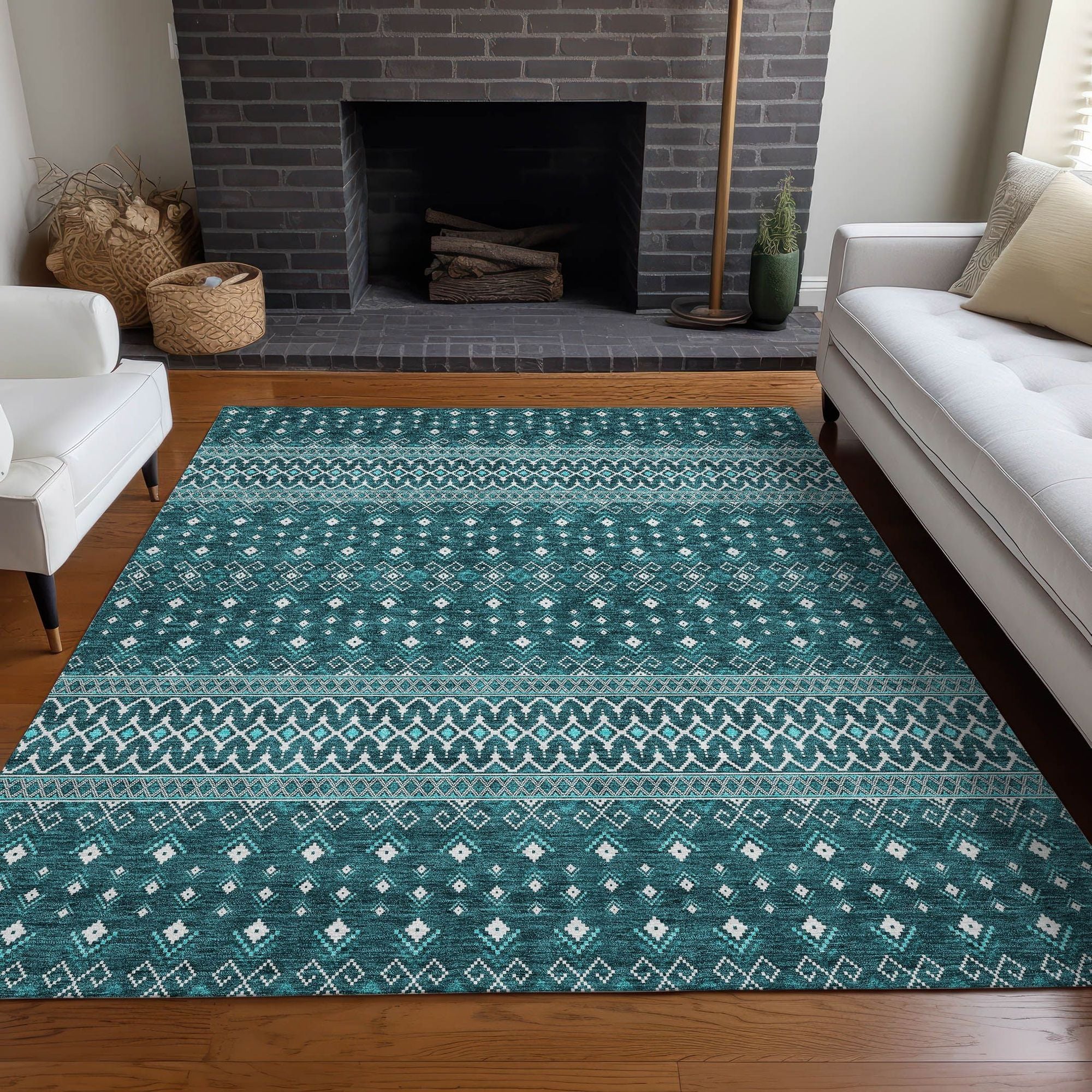 Machine Made ACN708 Teal  Rugs #color_teal 