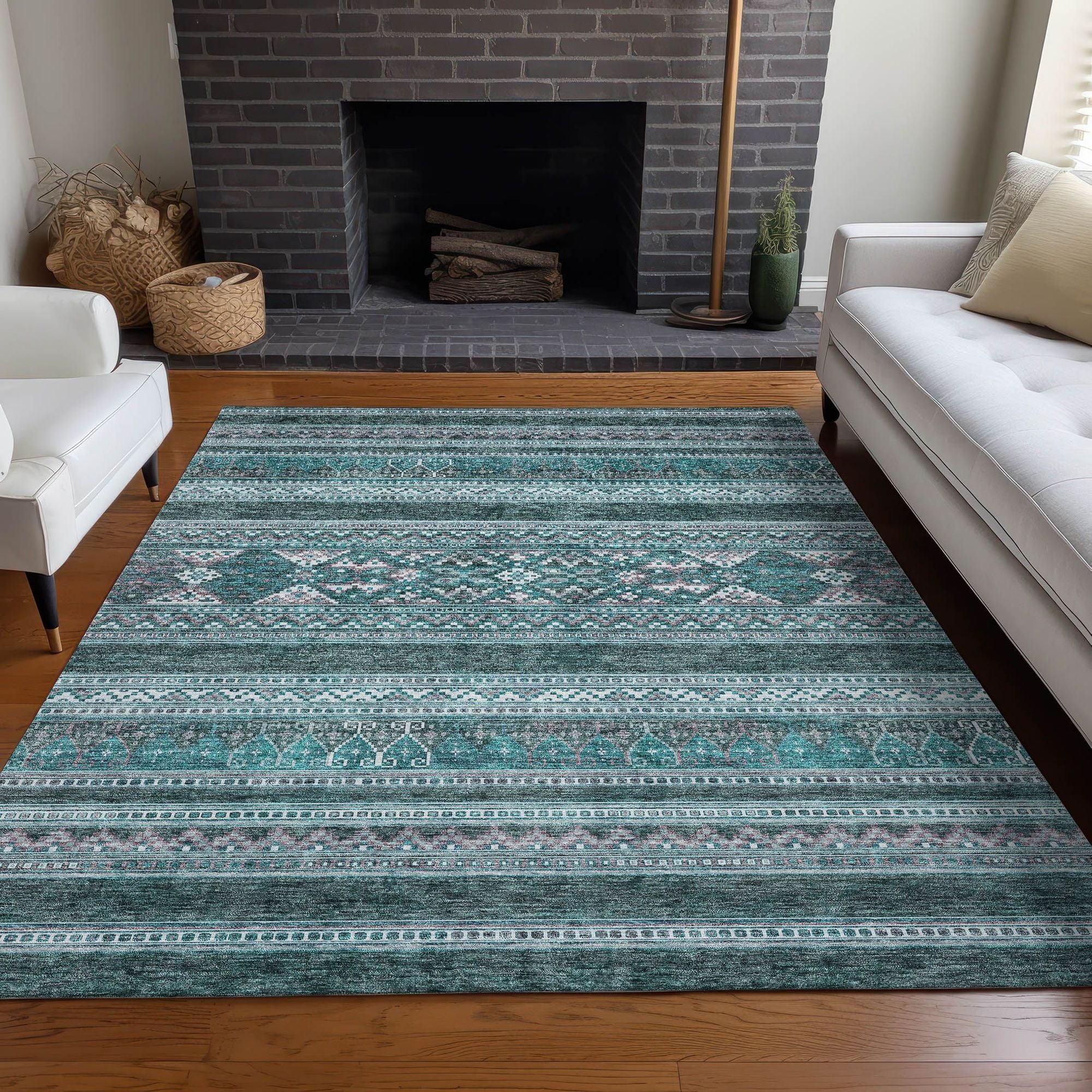 Machine Made ACN714 Teal  Rugs #color_teal 