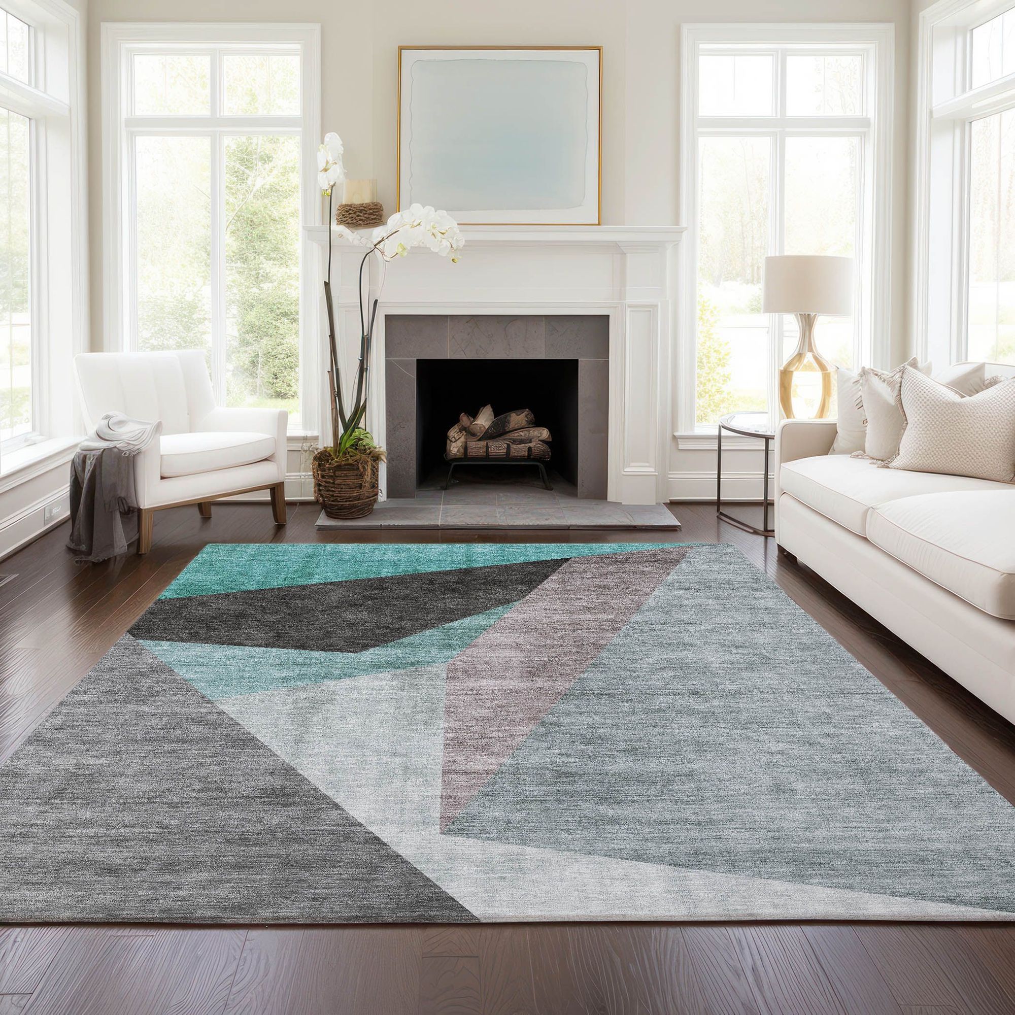 Machine Made ACN716 Teal  Rugs #color_teal 