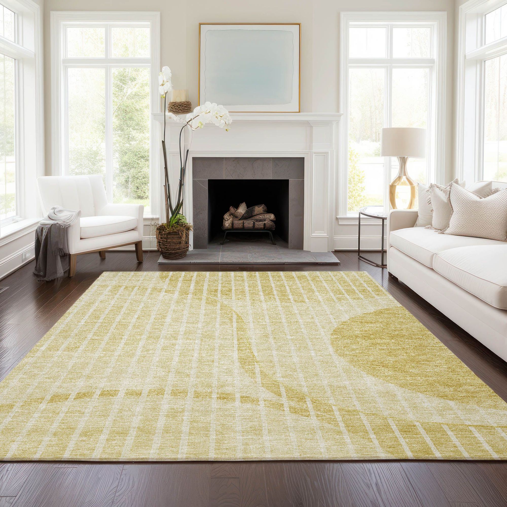 Machine Made ACN723 Gold  Rugs #color_gold 