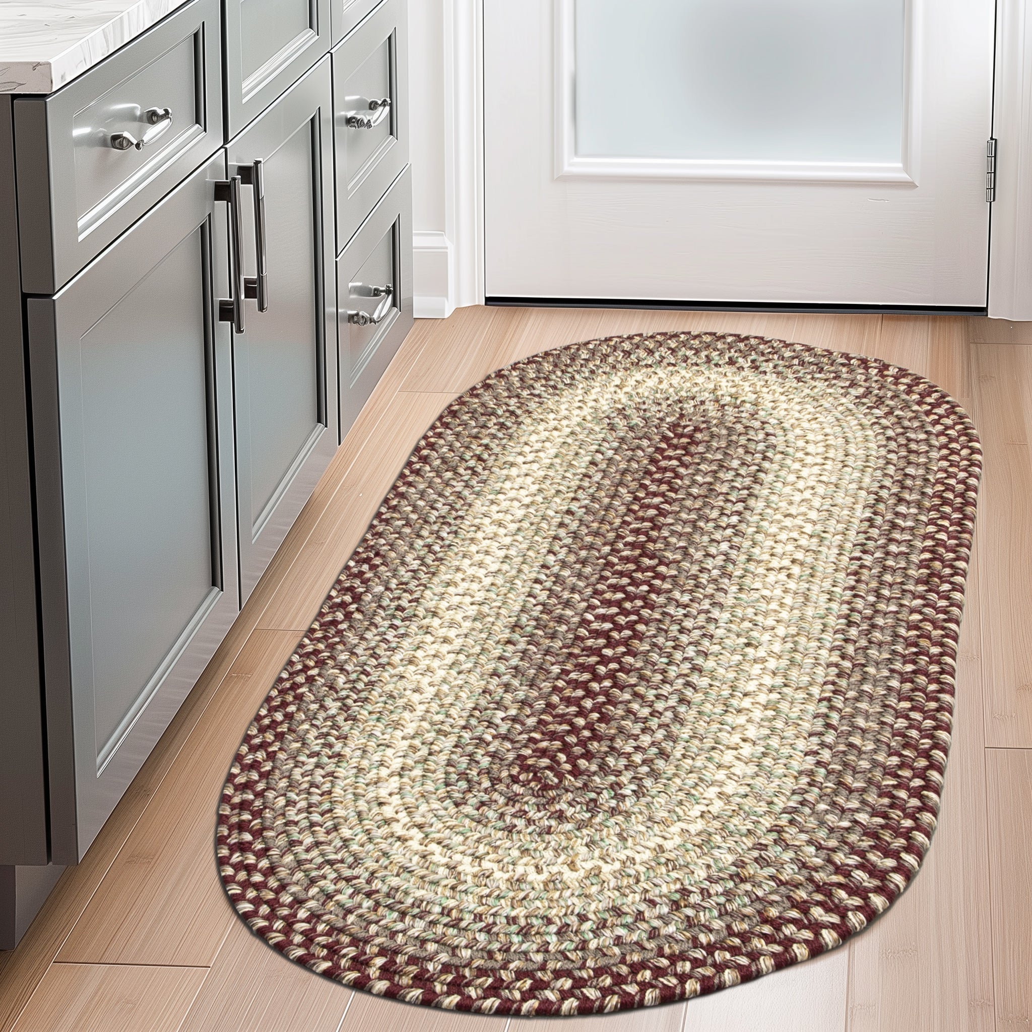 Ridgewood Indoor Outdoor Braided Rug #color_Burgundy