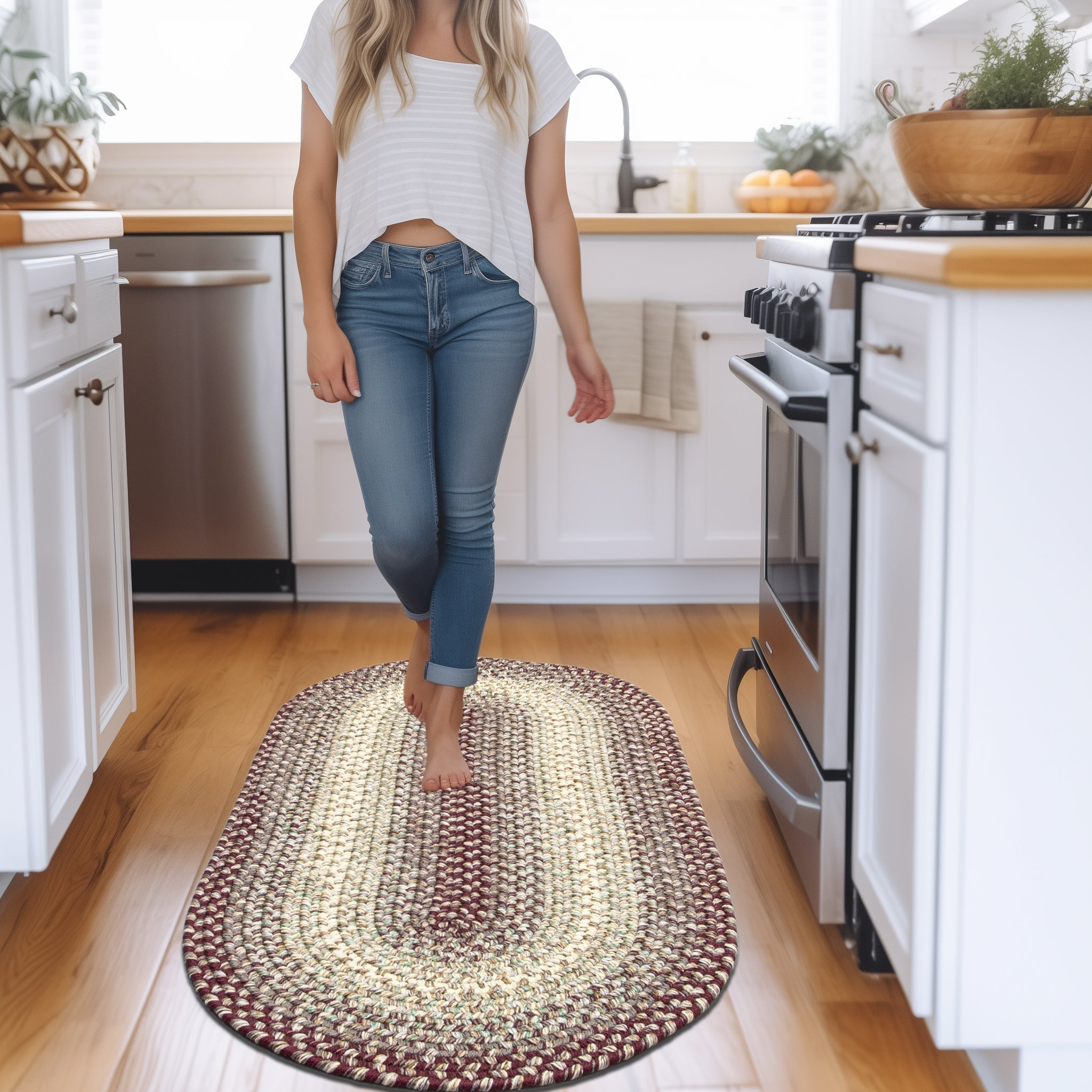 Ridgewood Indoor Outdoor Braided Rug #color_Burgundy