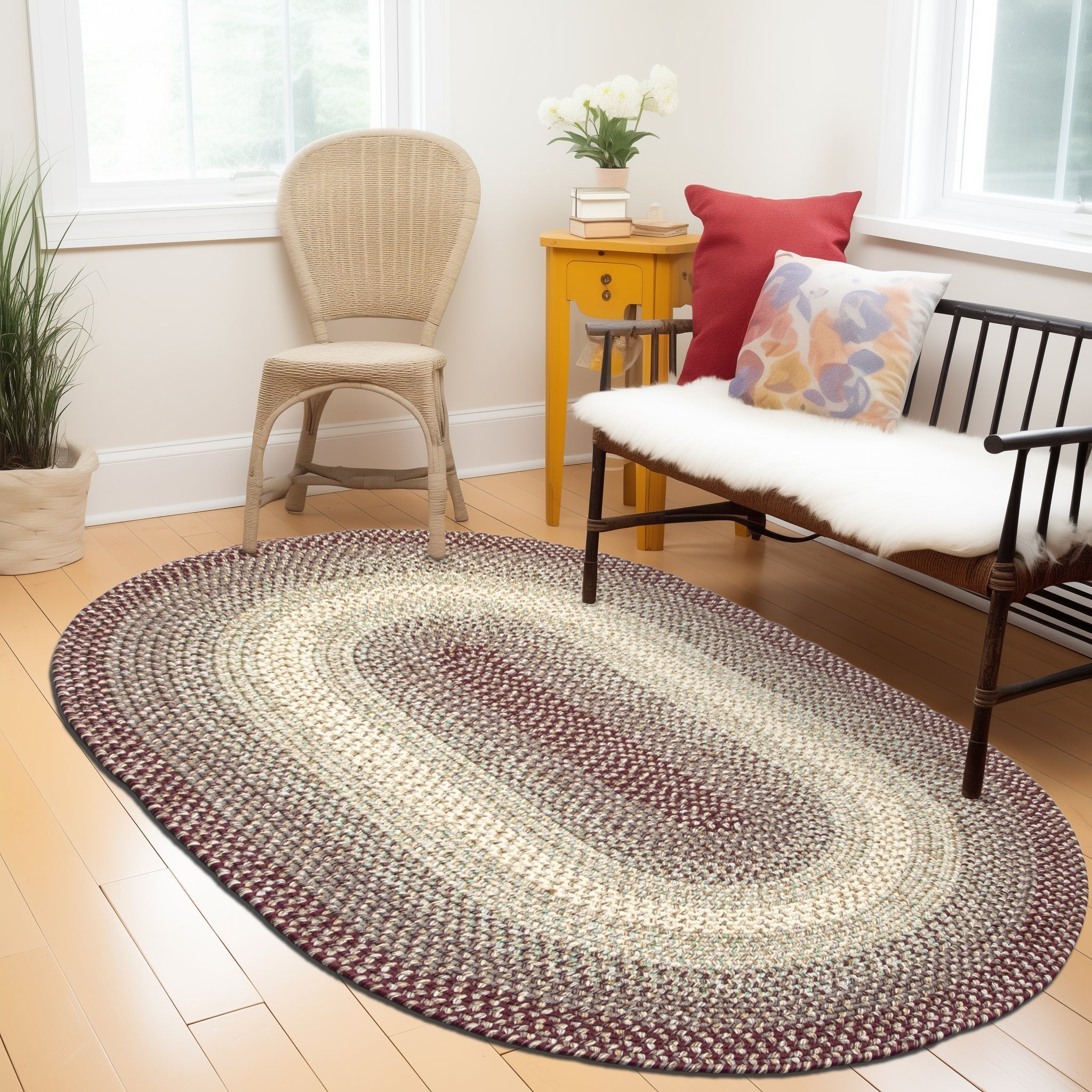 Ridgewood Indoor Outdoor Braided Rug #color_Burgundy