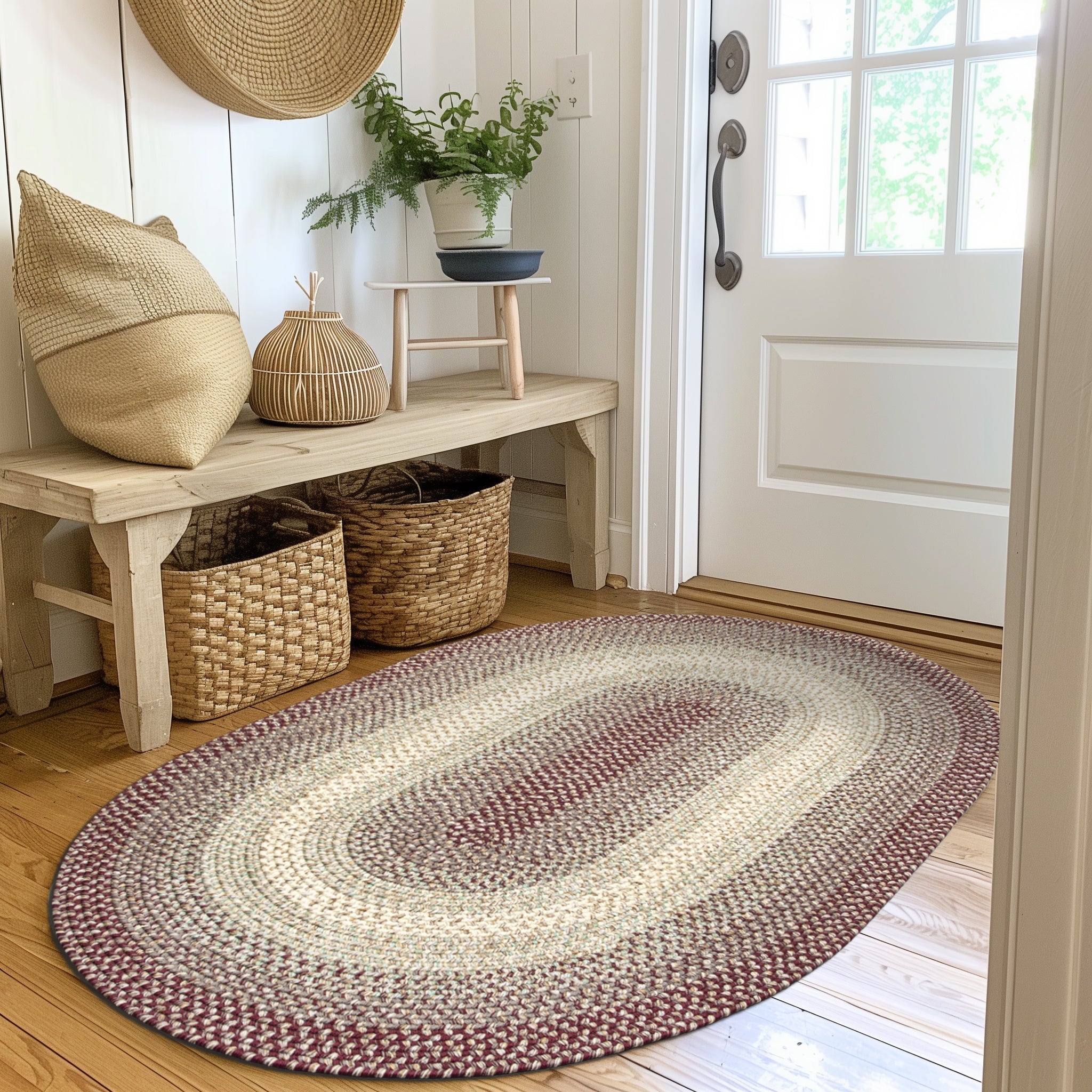 Ridgewood Indoor Outdoor Braided Rug #color_Burgundy