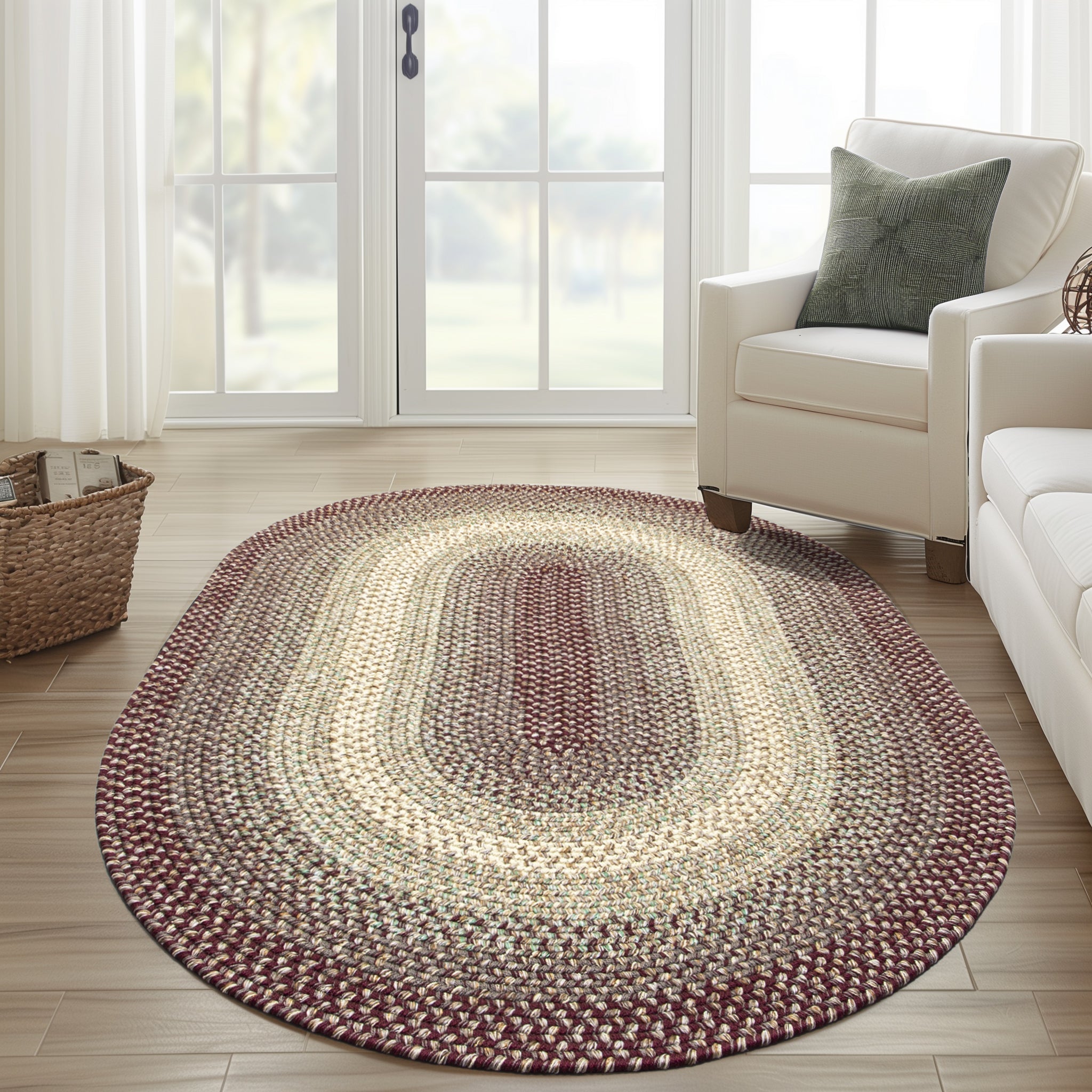 Ridgewood Indoor Outdoor Braided Rug #color_Burgundy