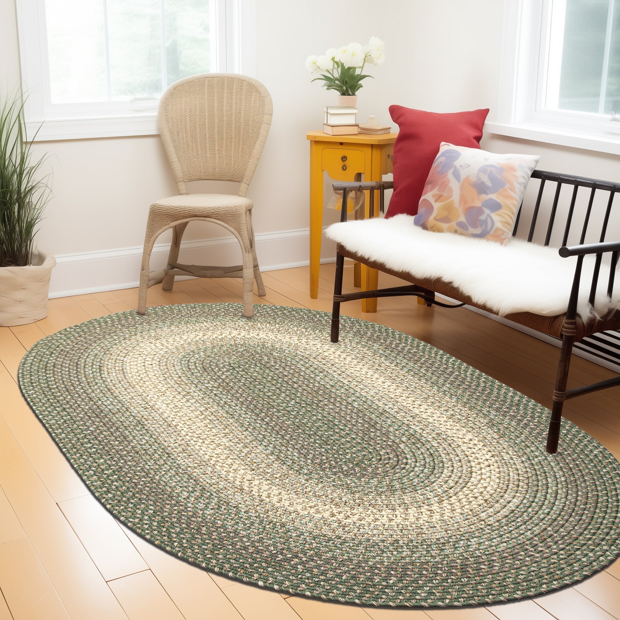 Ridgewood Indoor Outdoor Braided Rug #color_Forest Green