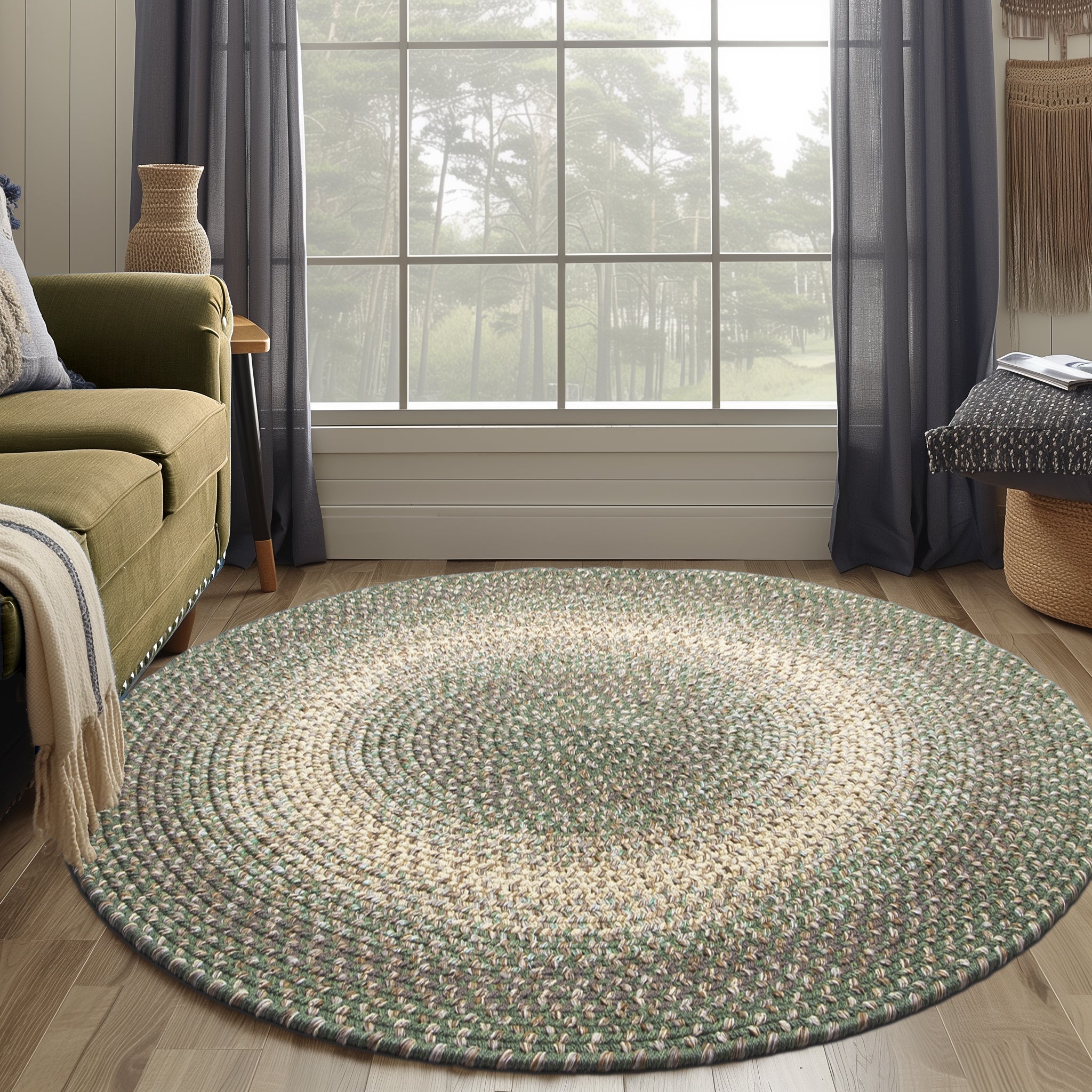 Ridgewood Indoor Outdoor Braided Rug #color_Forest Green