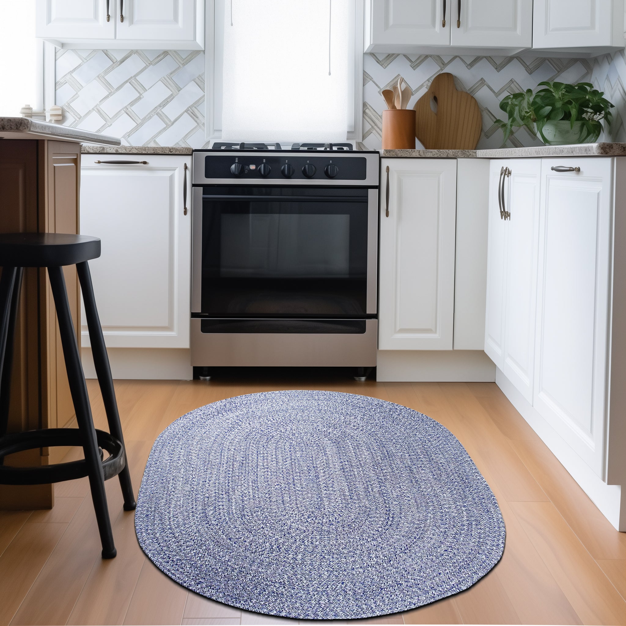 Blue & White Braided Rug Farmhouse Clearance #shape_Oval