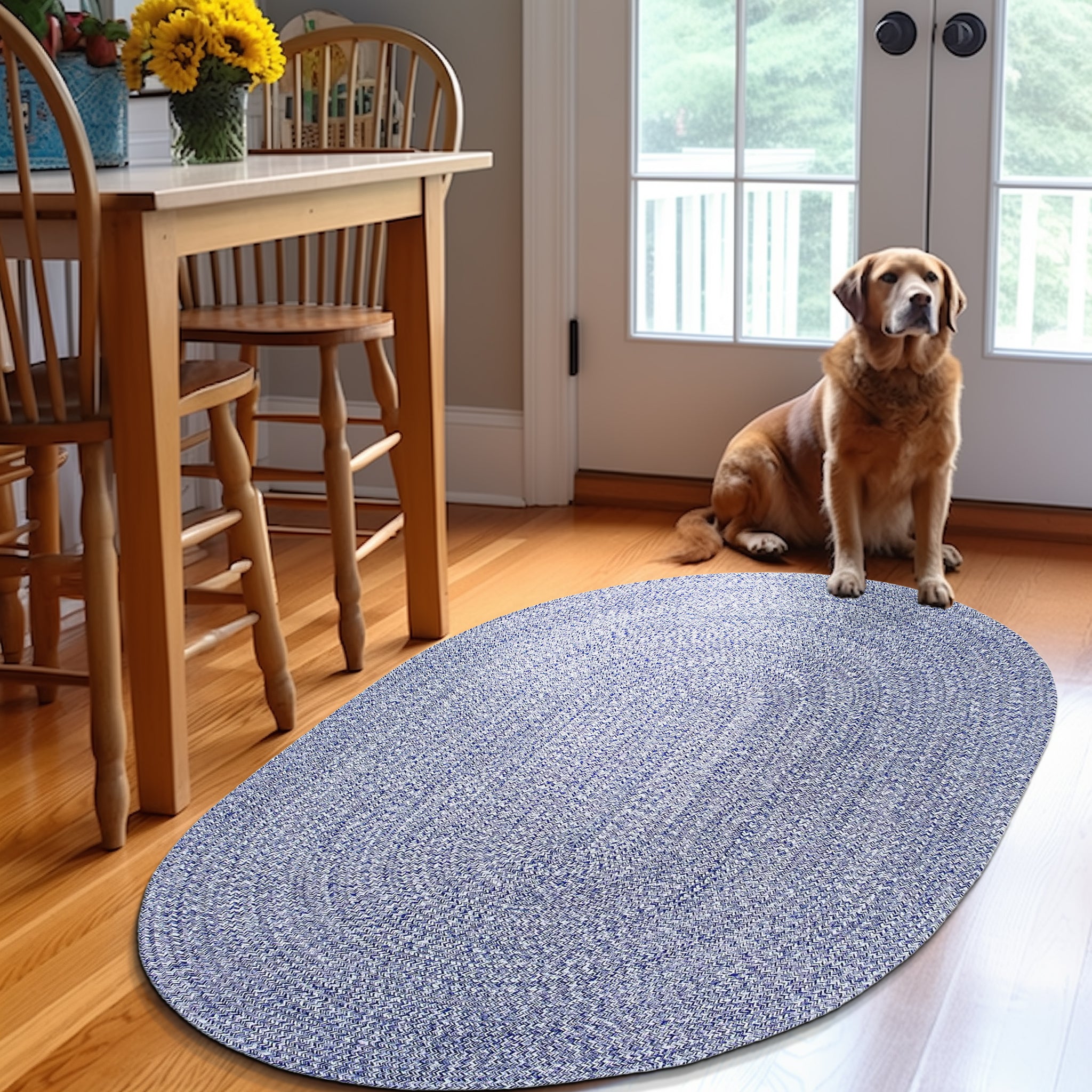 Blue & White Braided Rug Farmhouse Clearance #shape_Oval