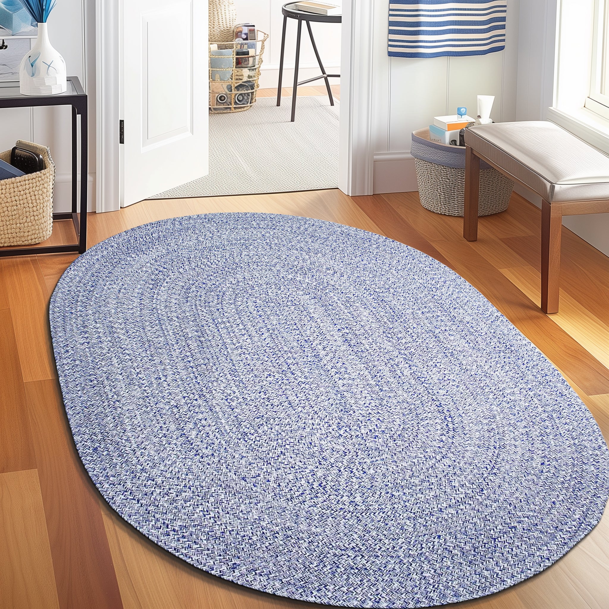 Blue & White Braided Rug Farmhouse Clearance #shape_Oval