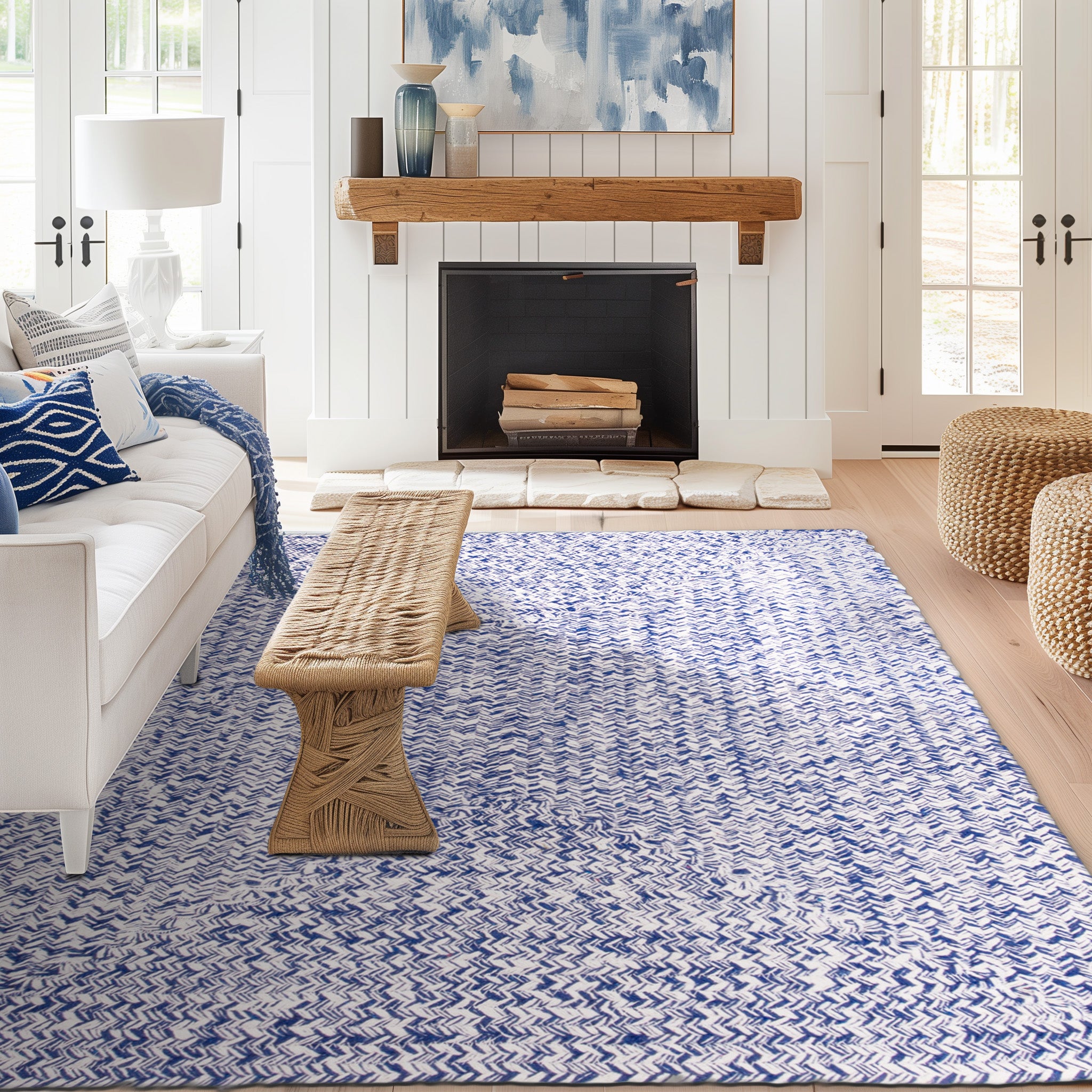 Blue & White Braided Rug Farmhouse Clearance #shape_Rectangle