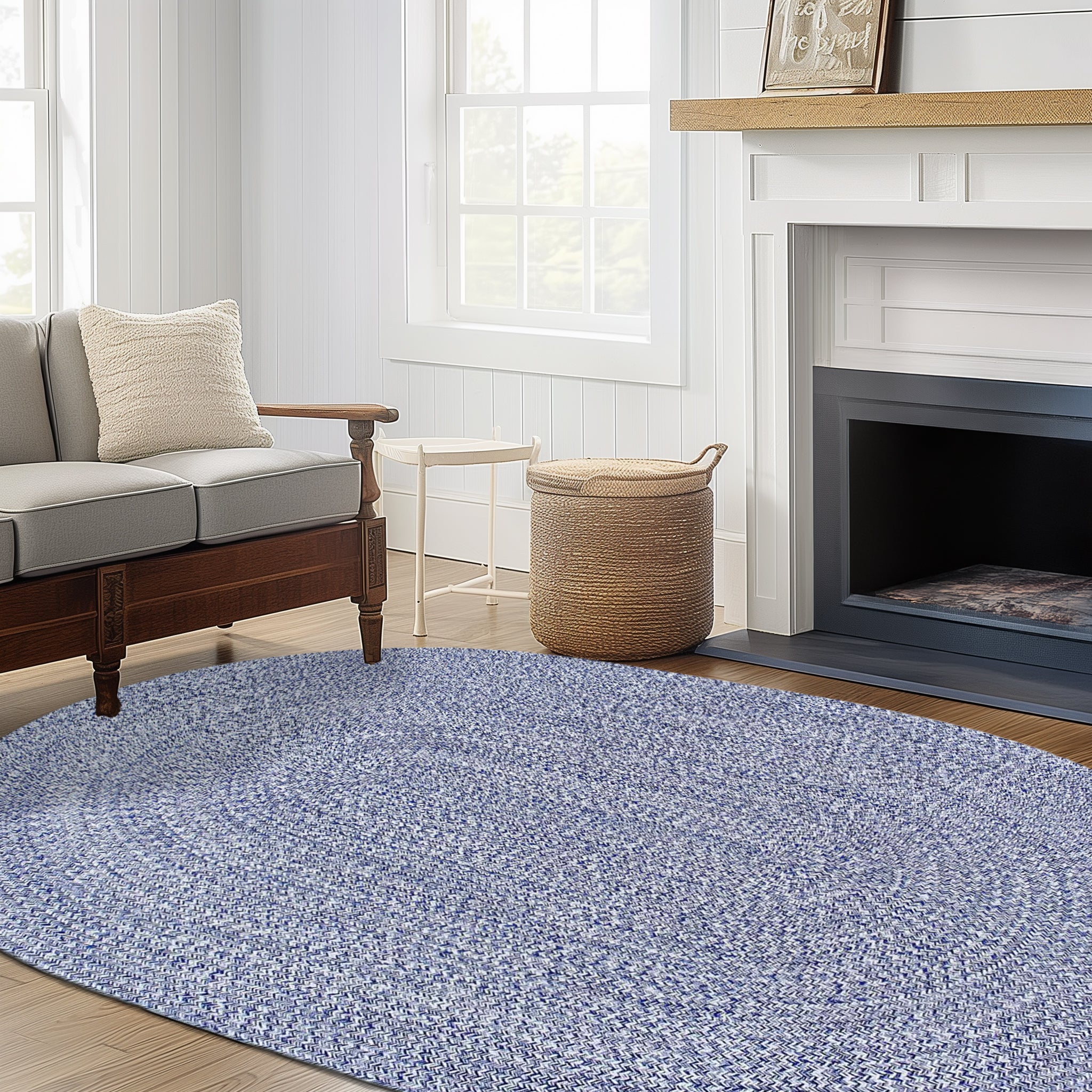 Blue & White Braided Rug Farmhouse Clearance #shape_Oval