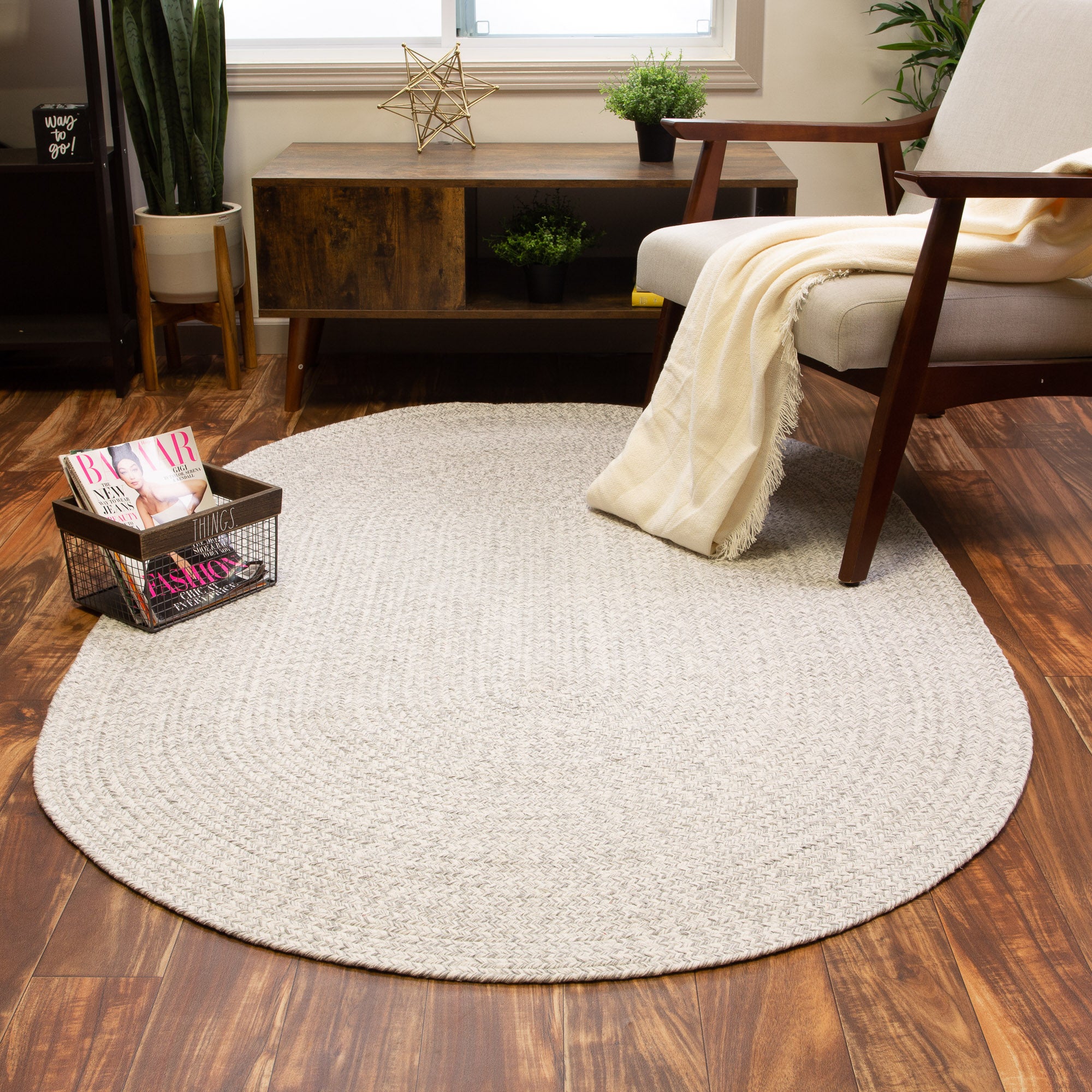 Cotton Gray Braided Rug Clearance Farmhouse #shape_Oval