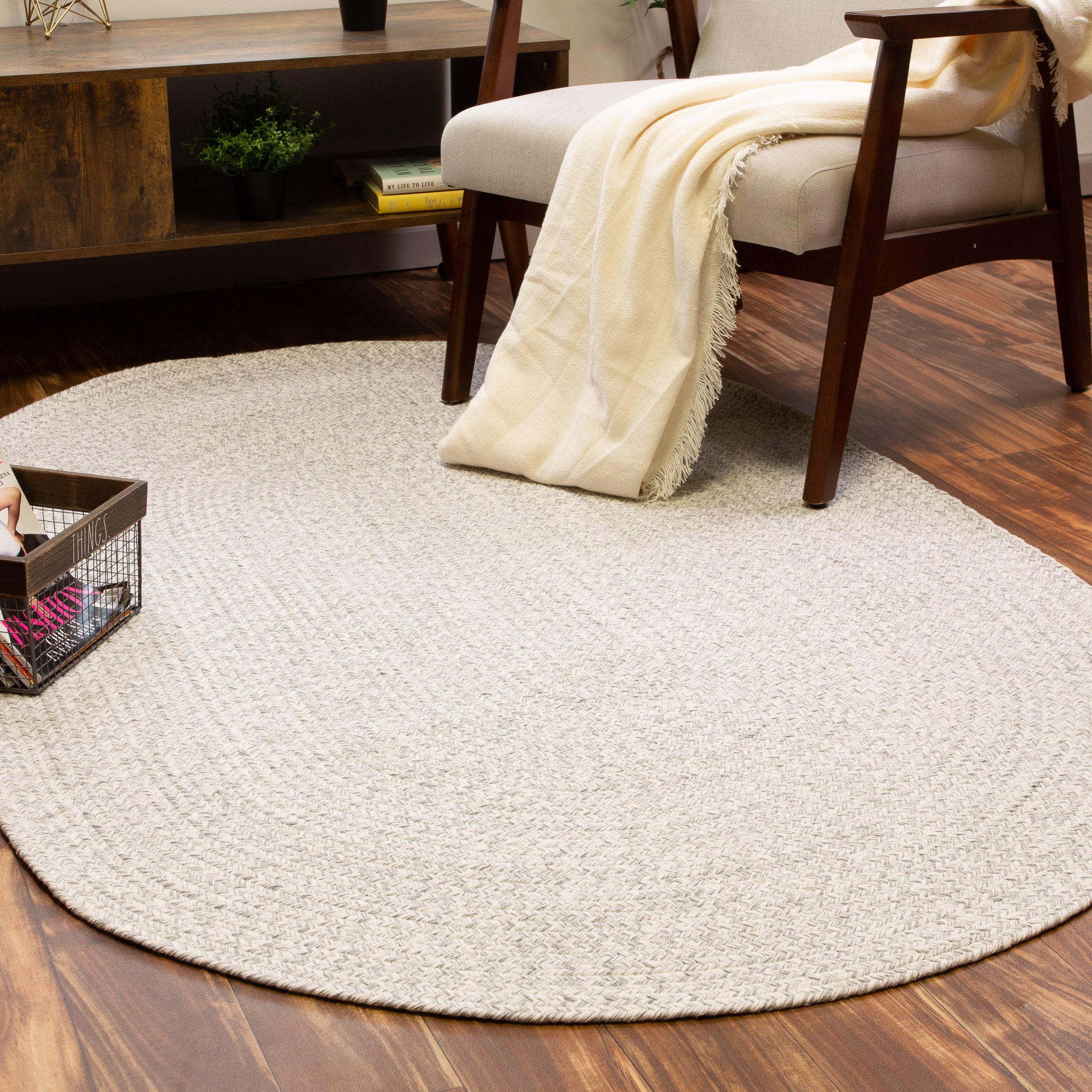 Cotton Gray Braided Rug Clearance Farmhouse #shape_Oval