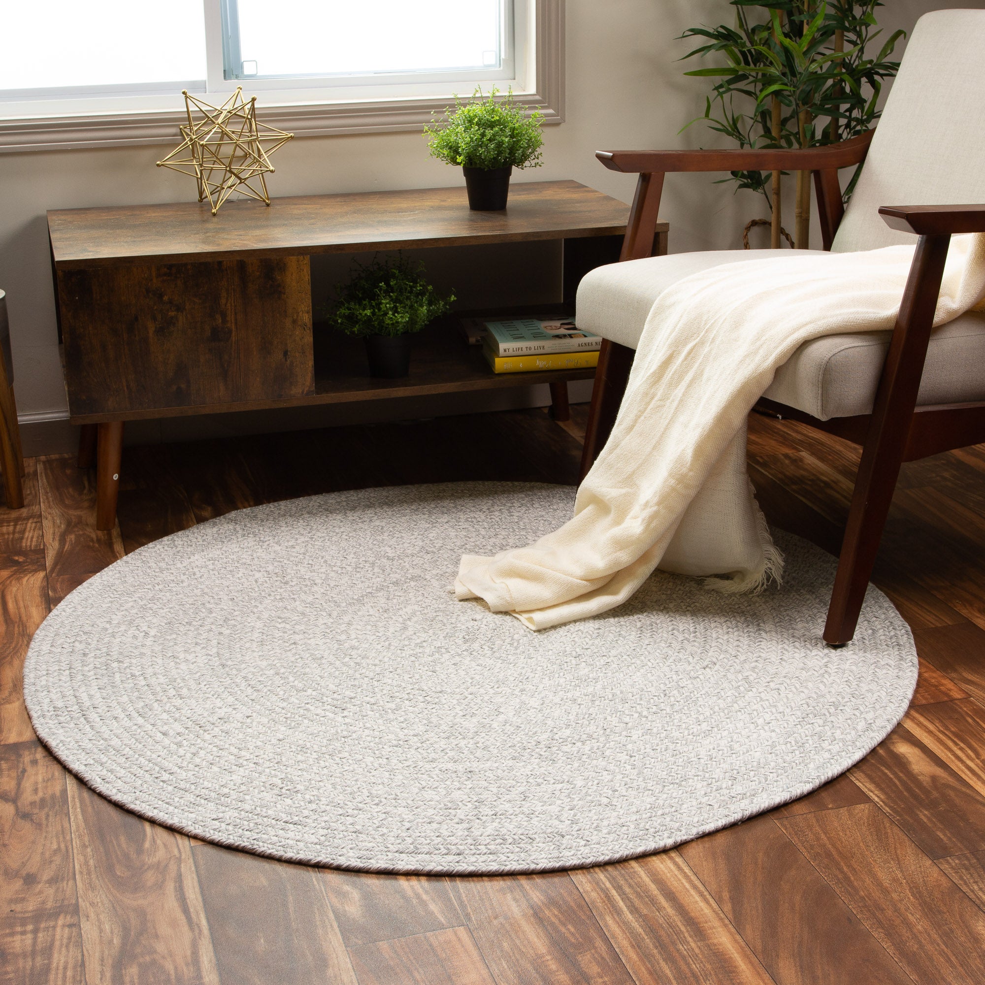 Cotton Gray Braided Rug Clearance Farmhouse #shape_Round