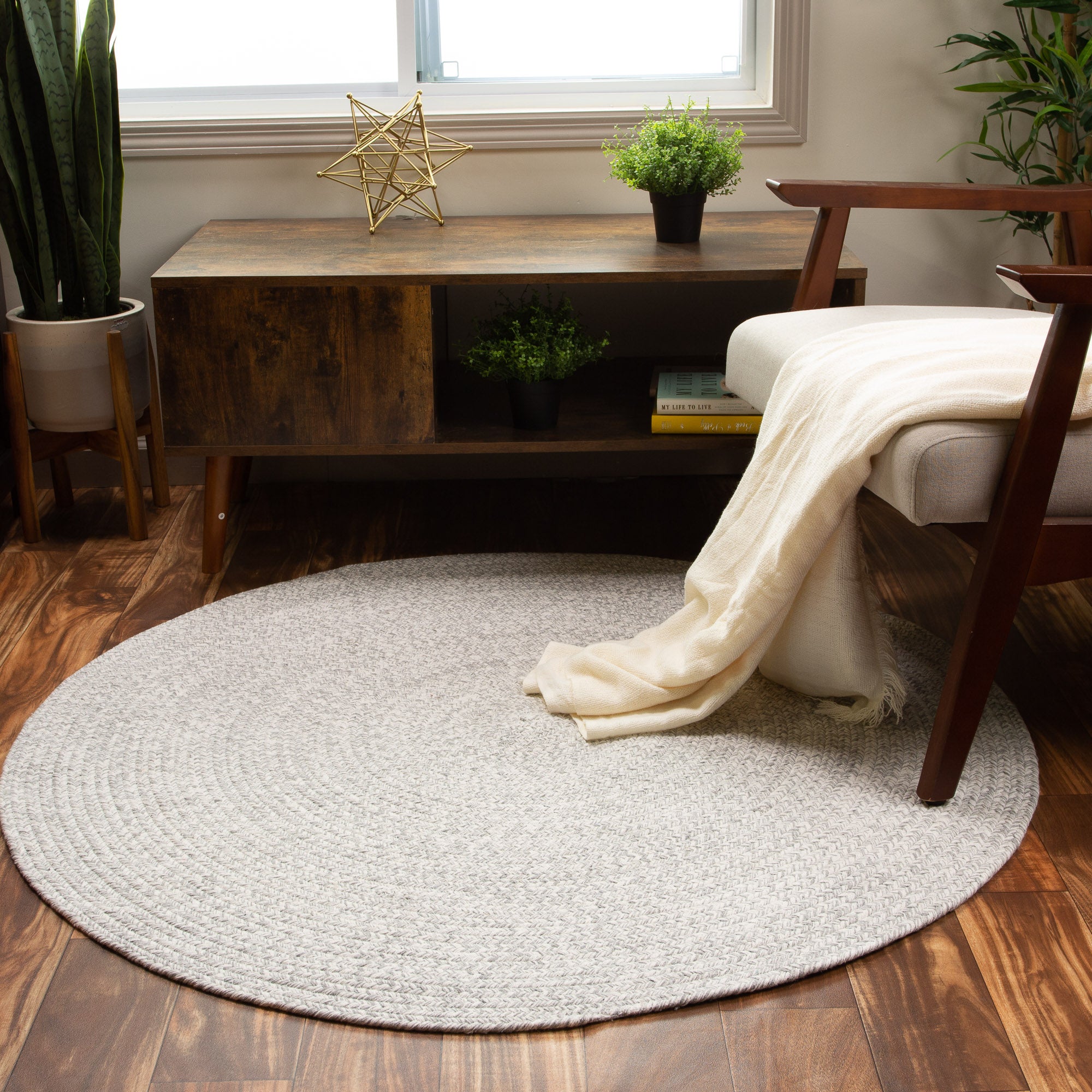 Cotton Gray Braided Rug Clearance Farmhouse #shape_Round