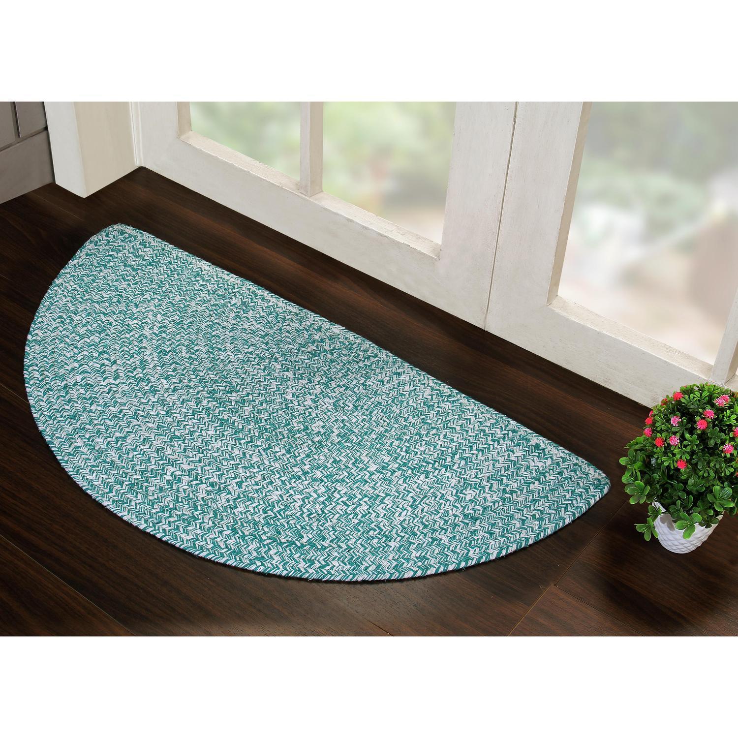 Green & White Braided Farmhouse Hand Spun Cotton Rug