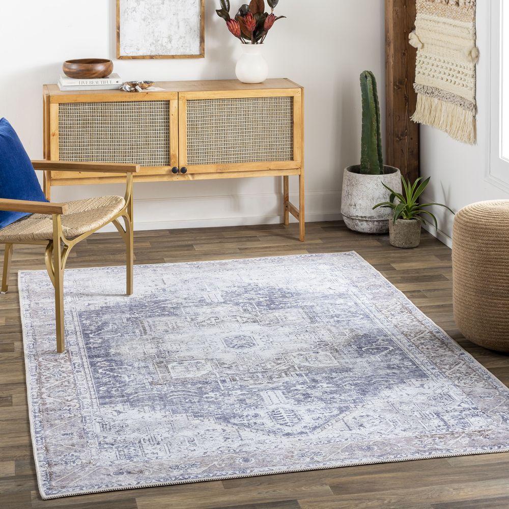 Machine Woven AML-2360 Ink Blue, Medium Brown Rugs #color_ink blue, medium brown