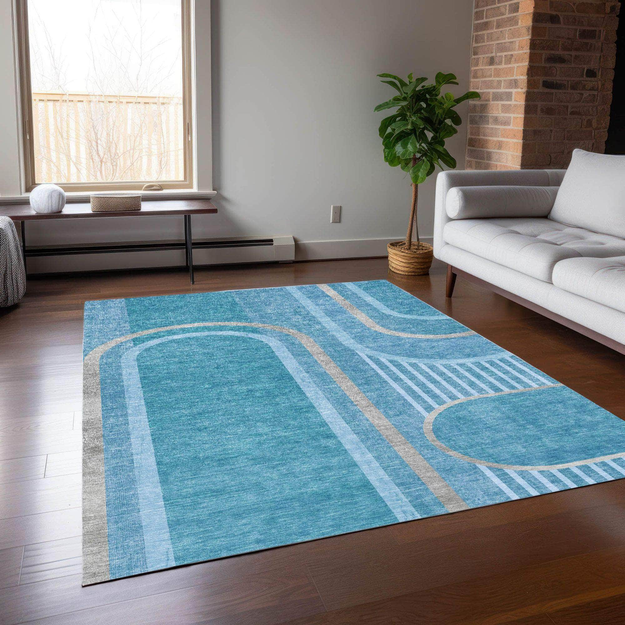 Machine Made ACN532 Teal  Rugs #color_teal 