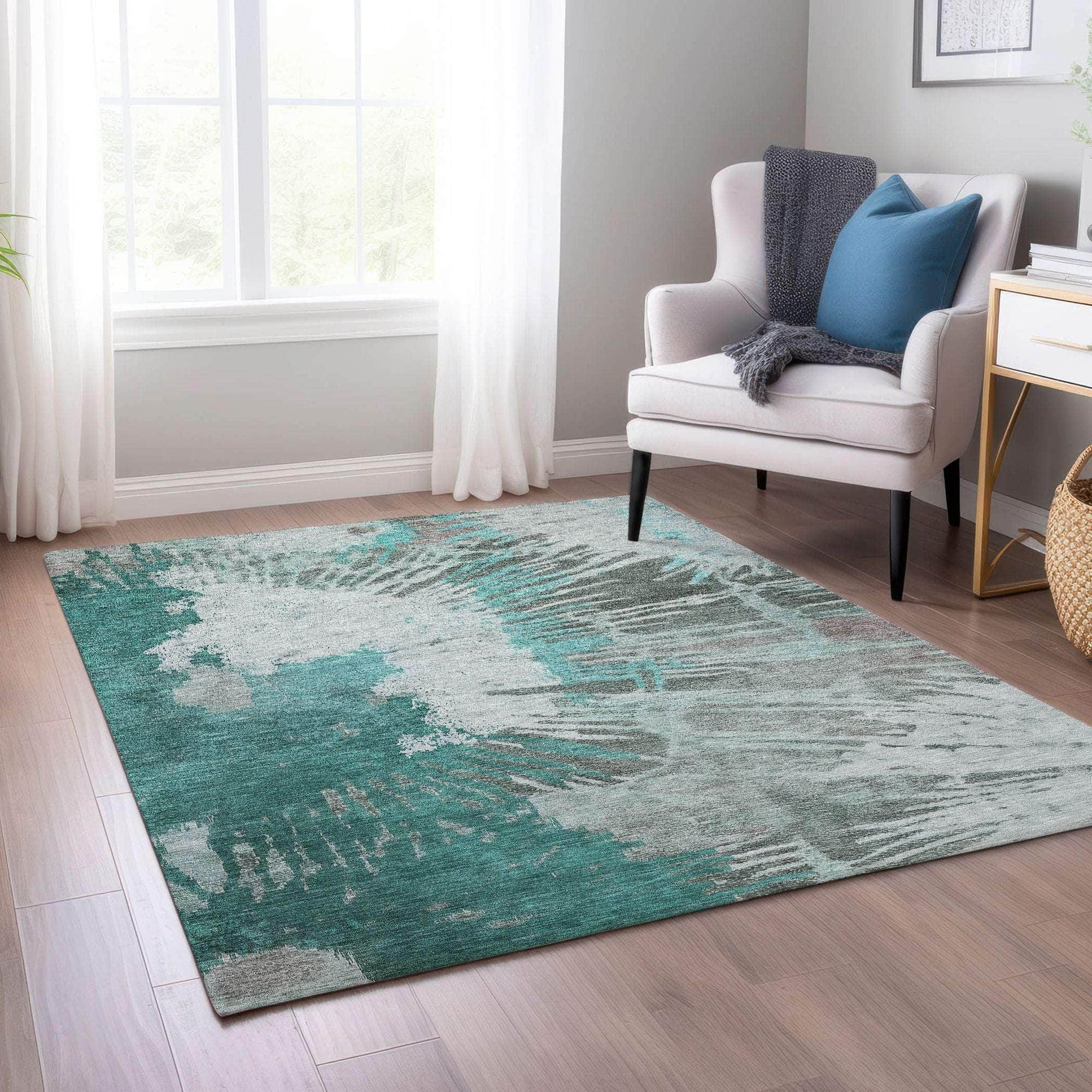 Machine Made ACN645 Teal  Rugs #color_teal 