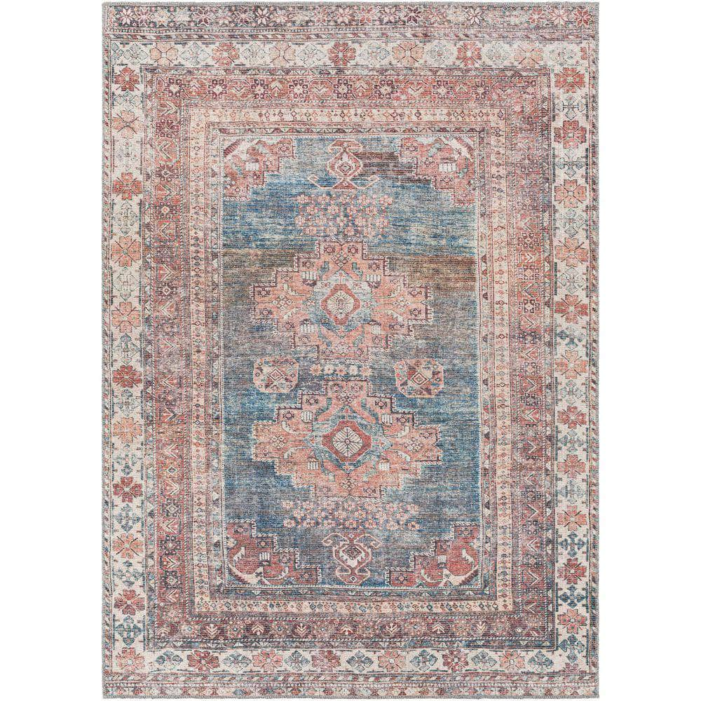 Machine Woven CLN-2305 Blue, Dusty Coral Rugs #color_blue, dusty coral