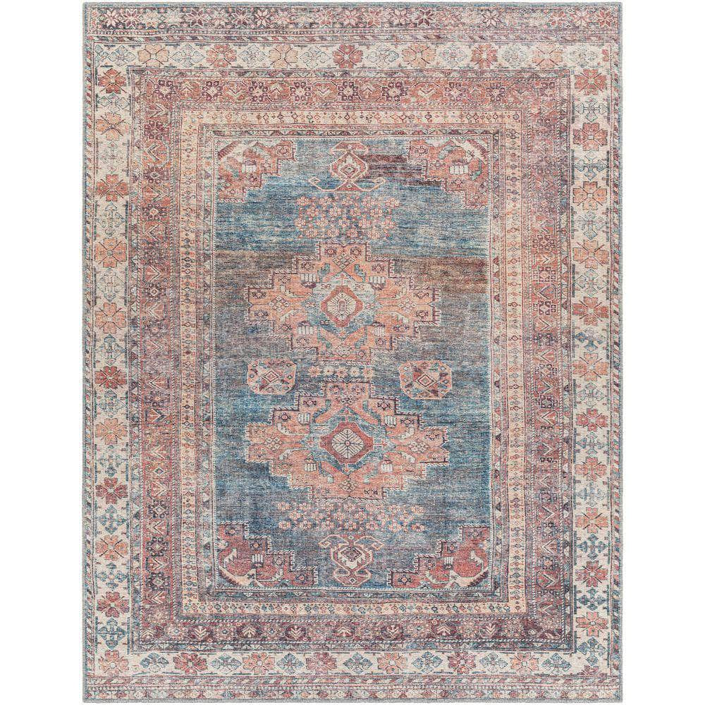 Machine Woven CLN-2305 Blue, Dusty Coral Rugs #color_blue, dusty coral